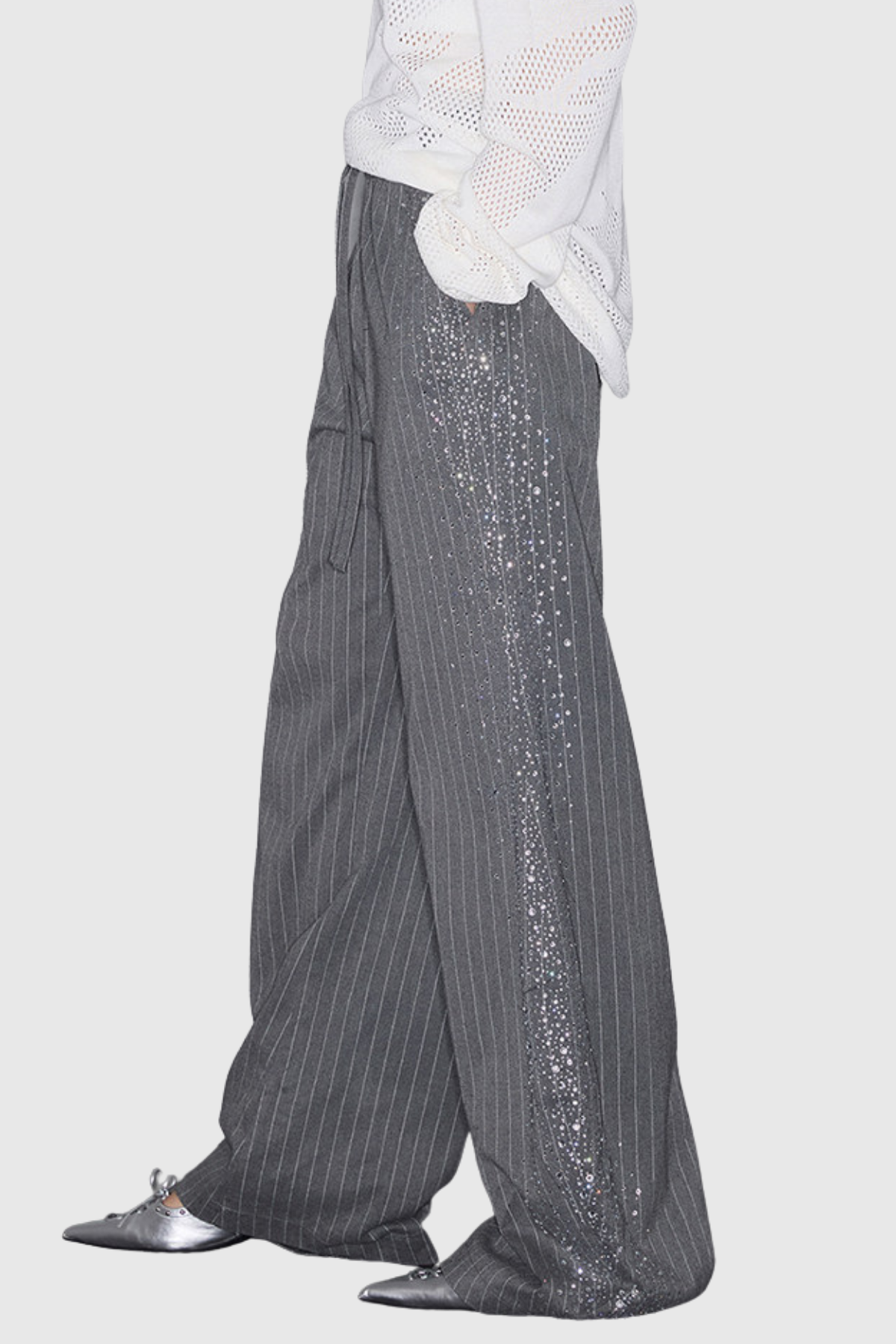 Chrysanthe Rhinestone Stripe Baggy Pants