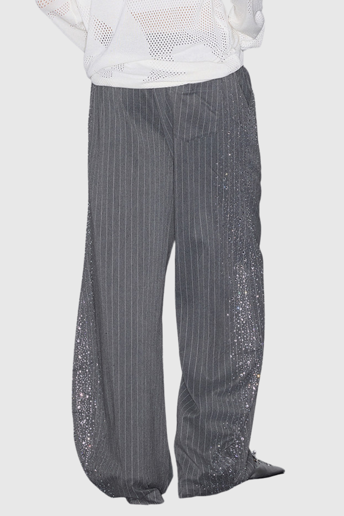 Chrysanthe Rhinestone Stripe Baggy Pants