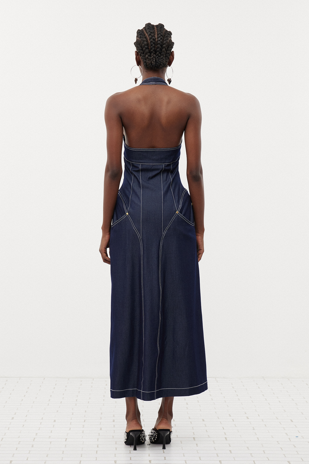 Cirillo Halter Neck Corset Denim Maxi Dress