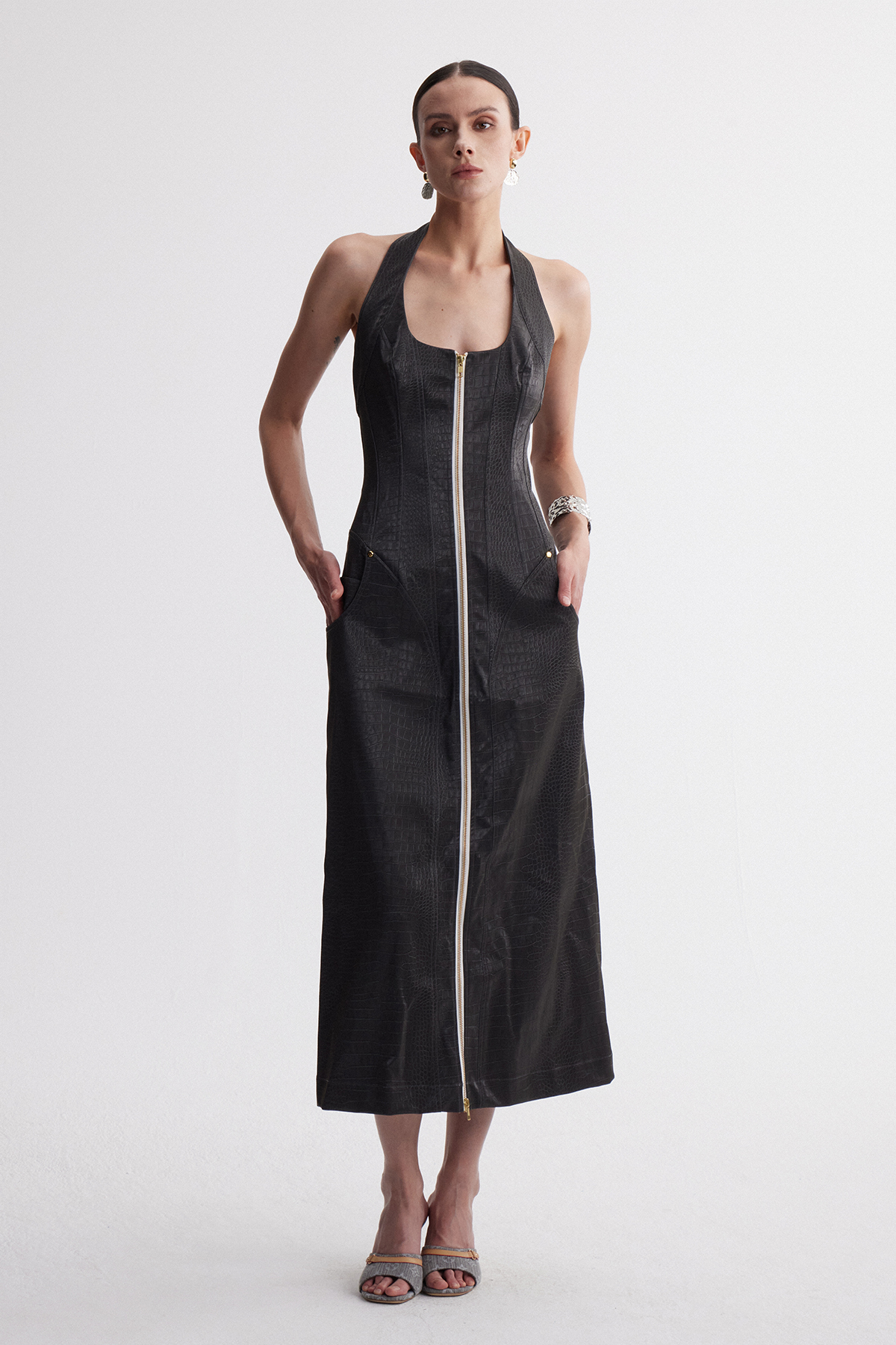 Cirillo Halter Neck Leather Maxi Dress