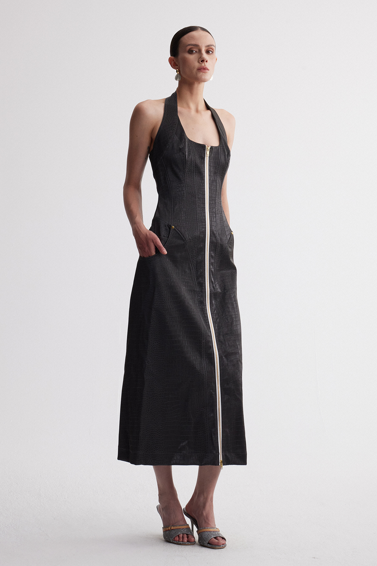 Cirillo Halter Neck Leather Maxi Dress