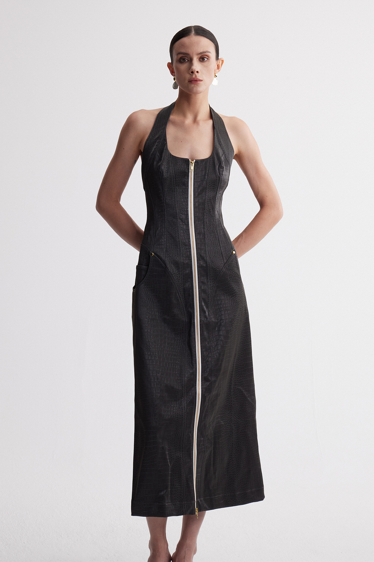 Cirillo Halter Neck Leather Maxi Dress