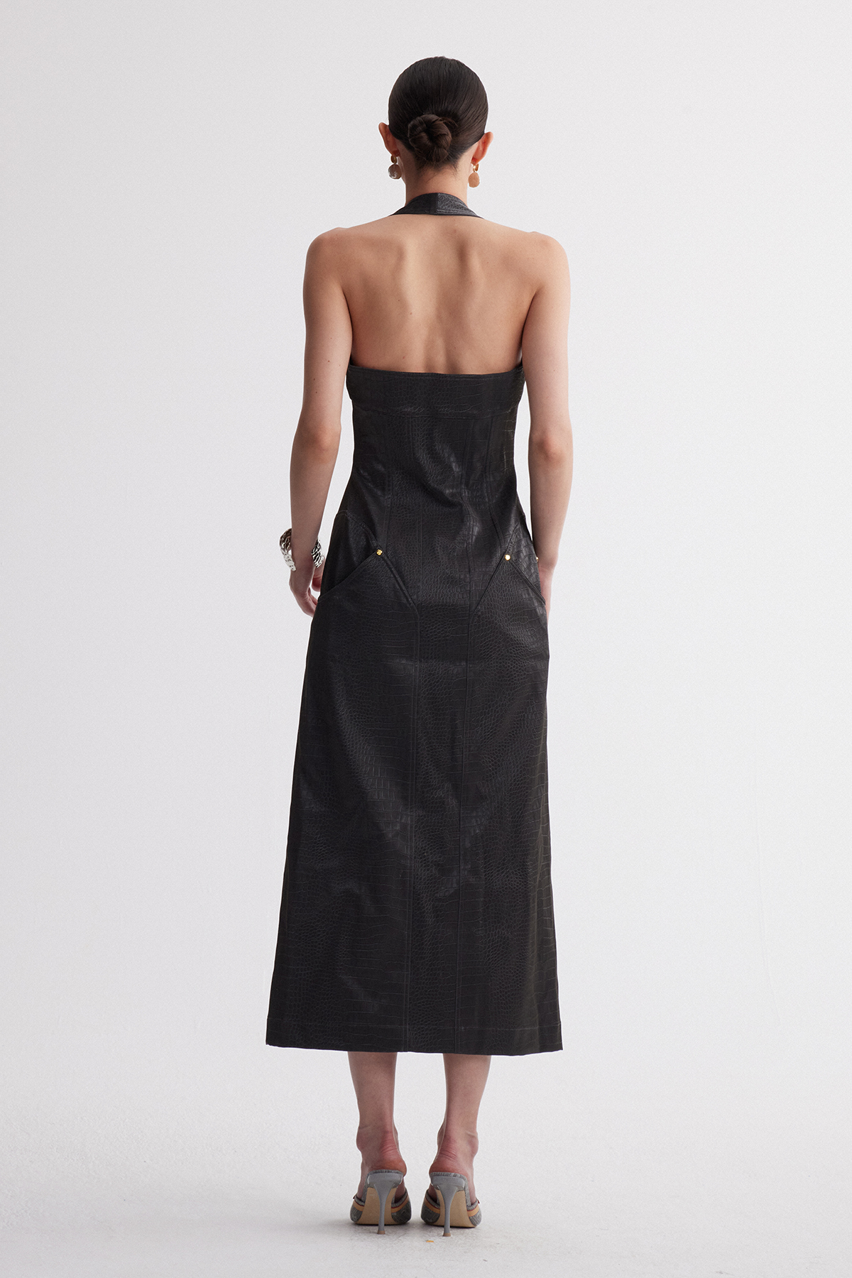 Cirillo Halter Neck Leather Maxi Dress