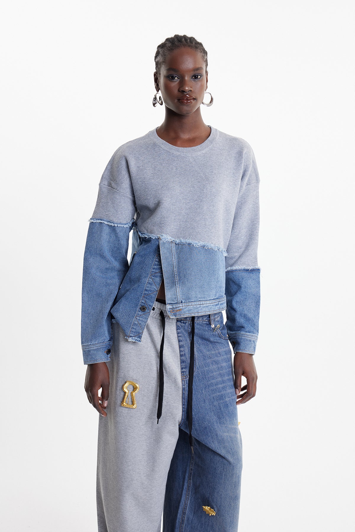 Clara Asymmetric Denim Top In Blue