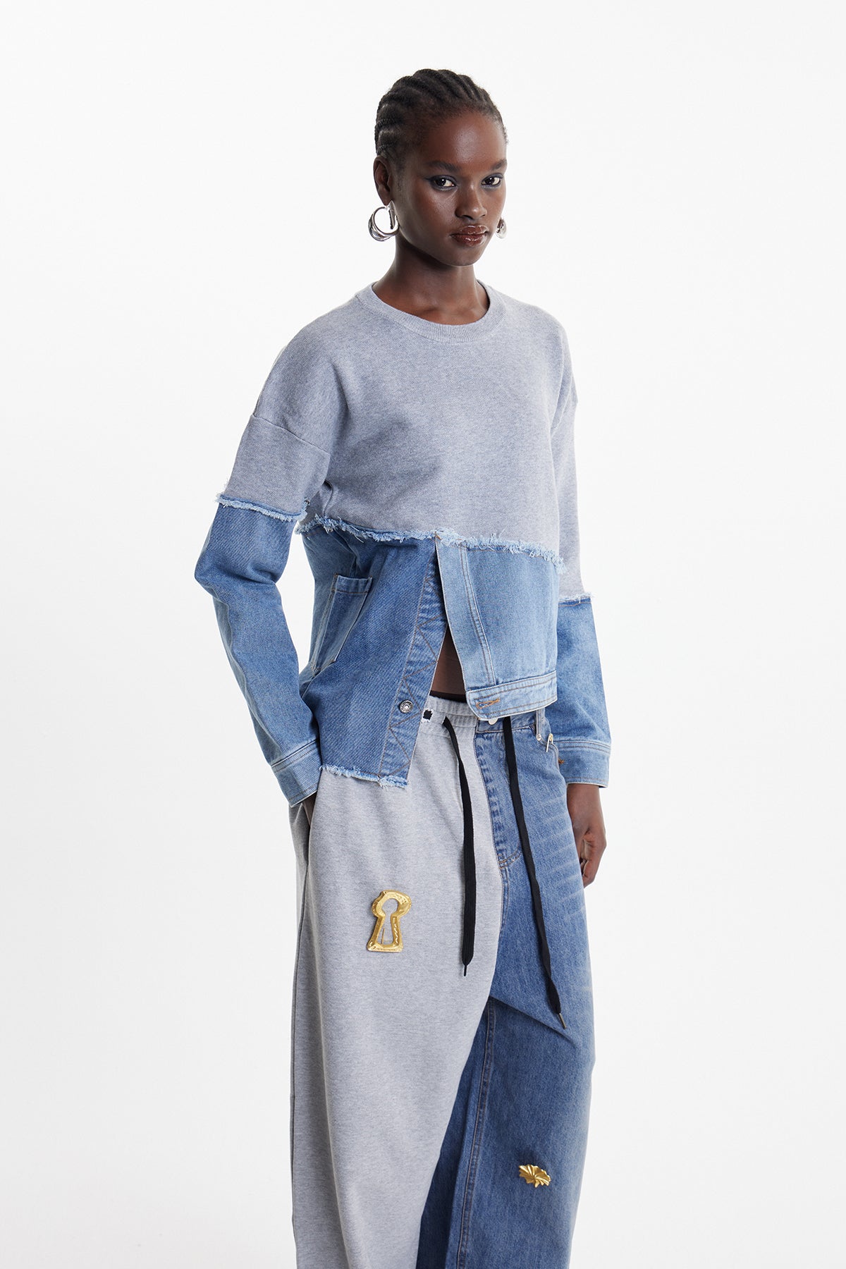 Clara Asymmetric Denim Top In Blue