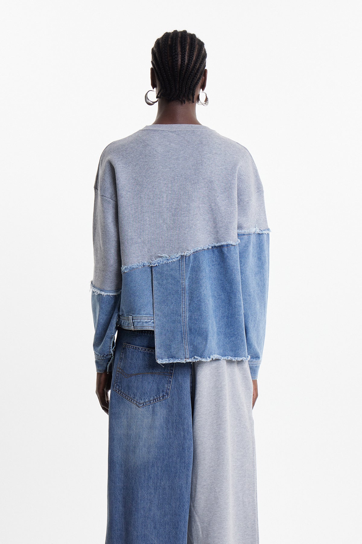 Clara Asymmetric Denim Top In Blue