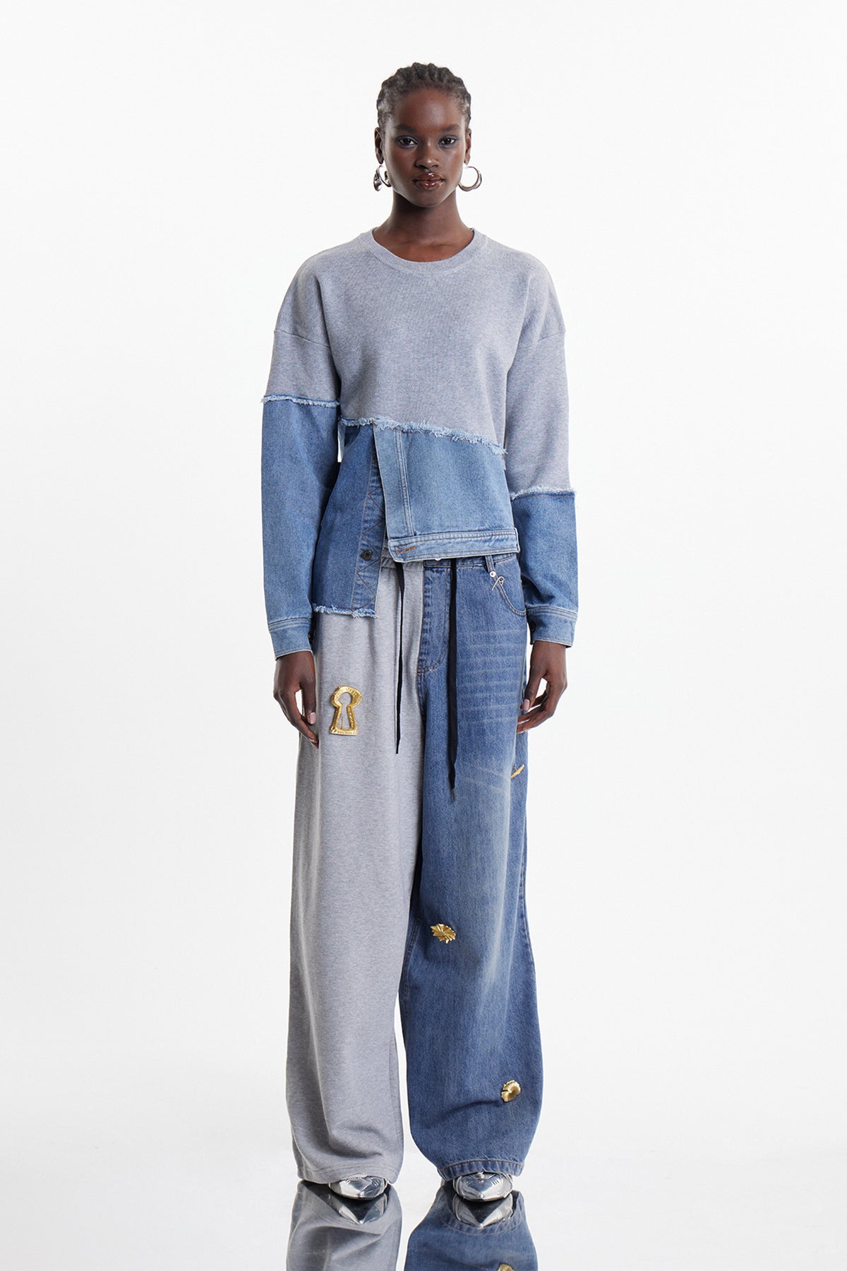 Clara Asymmetric Denim Top In Blue