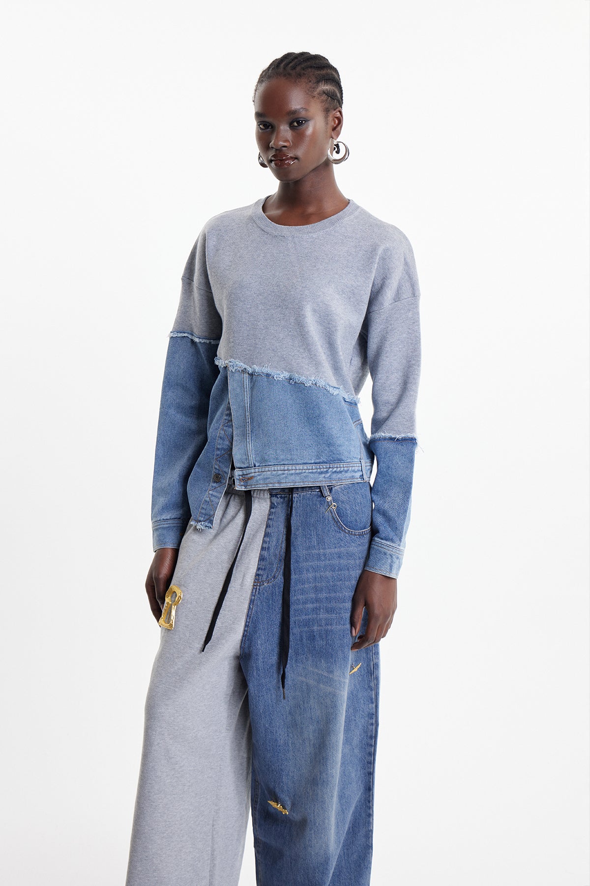 Clara Asymmetric Denim Top In Blue