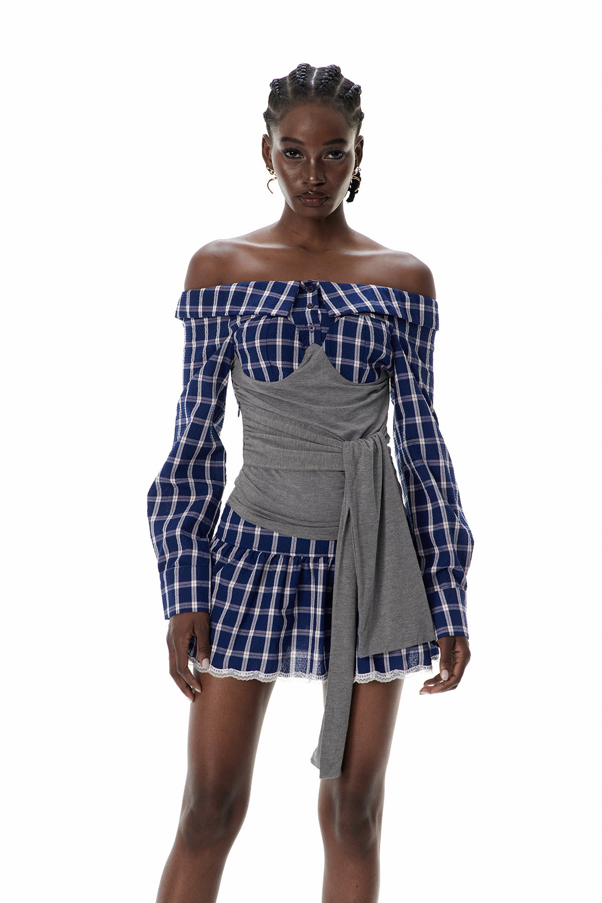 Claud Grid Tie Up Skirt Set