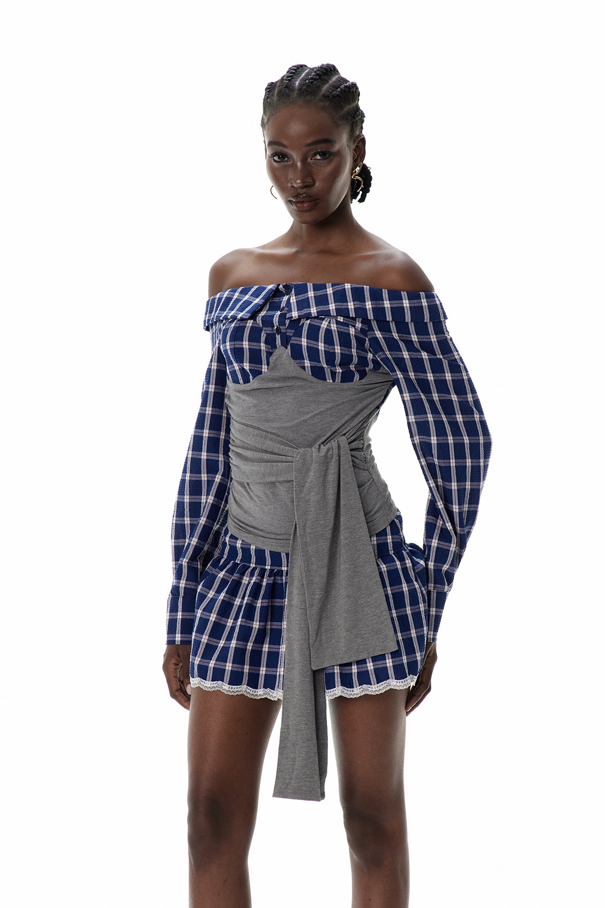 Claud Grid Tie Up Skirt Set