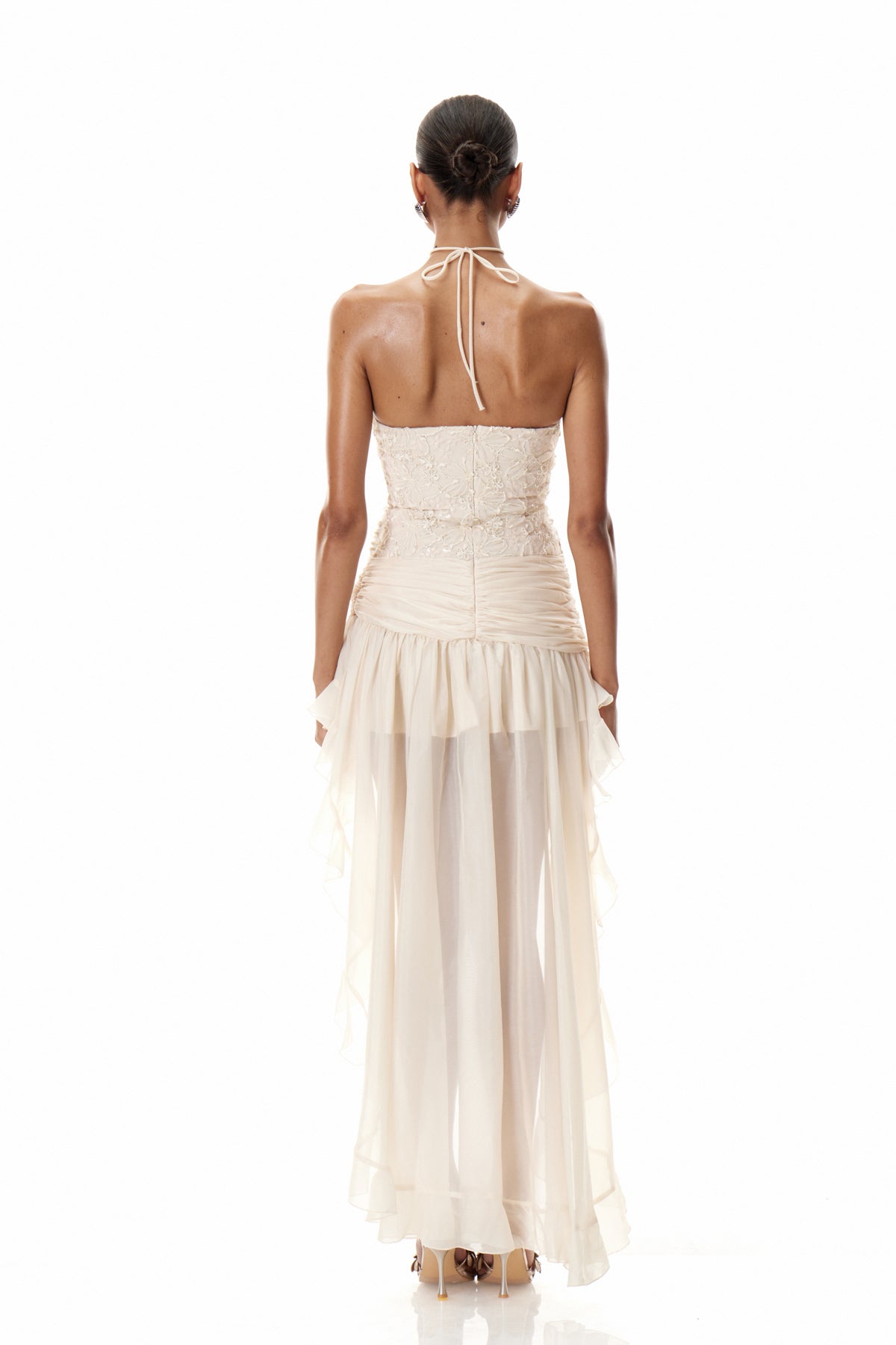 Claudio Embroidered Asymmetric Maxi Dress