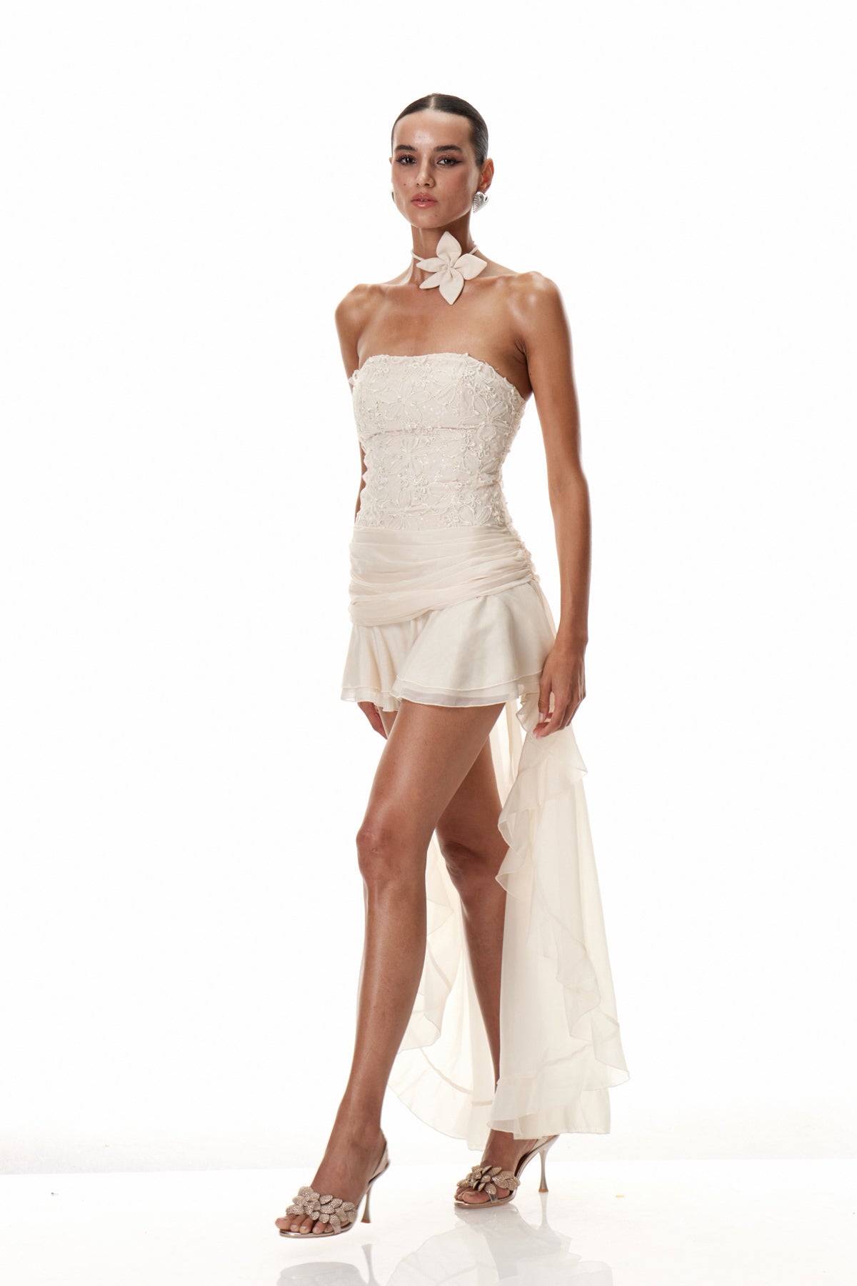 Claudio Embroidered Asymmetric Maxi Dress