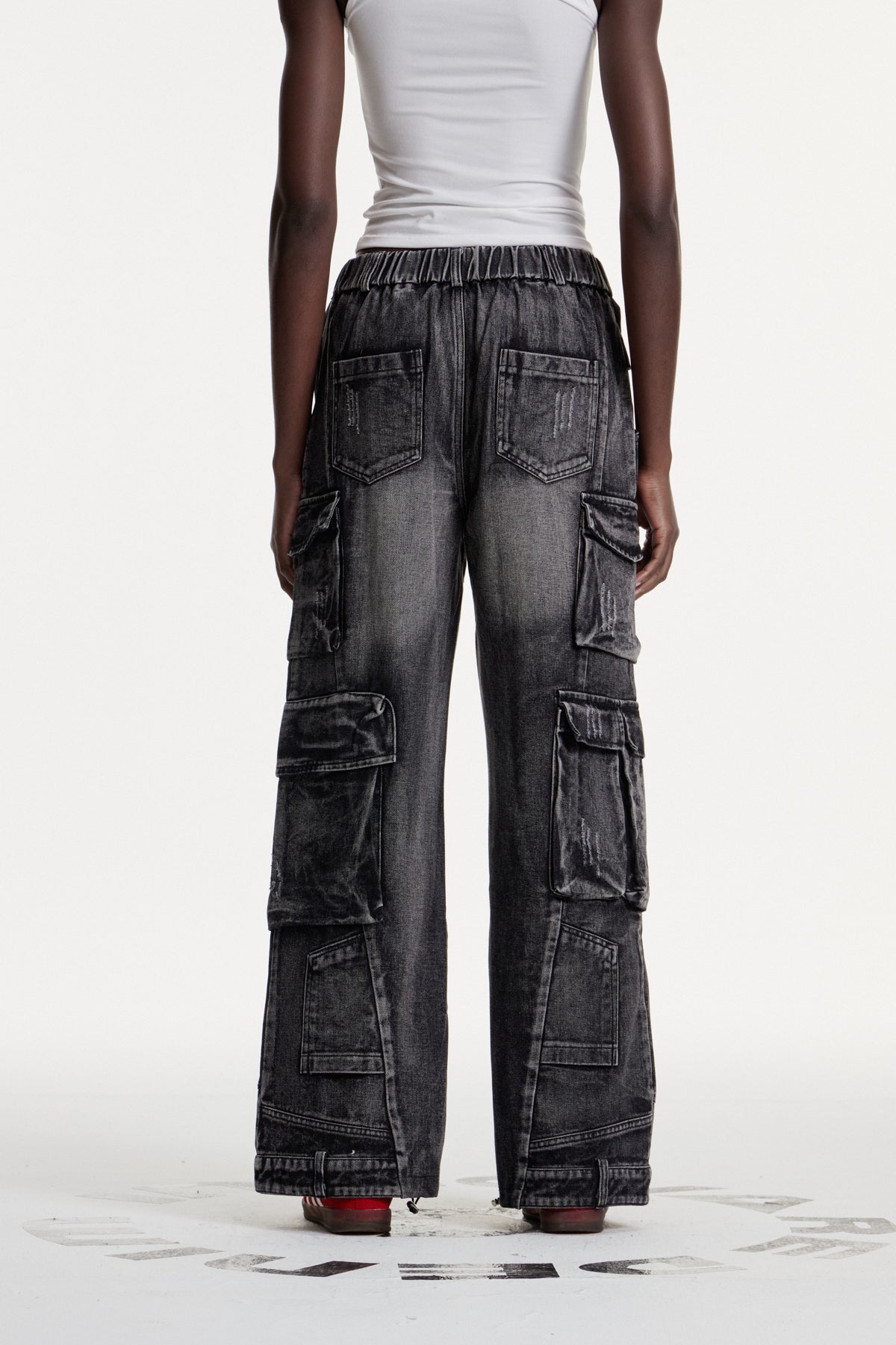 Colomba Zipper Stripe Cargo Jeans In Black