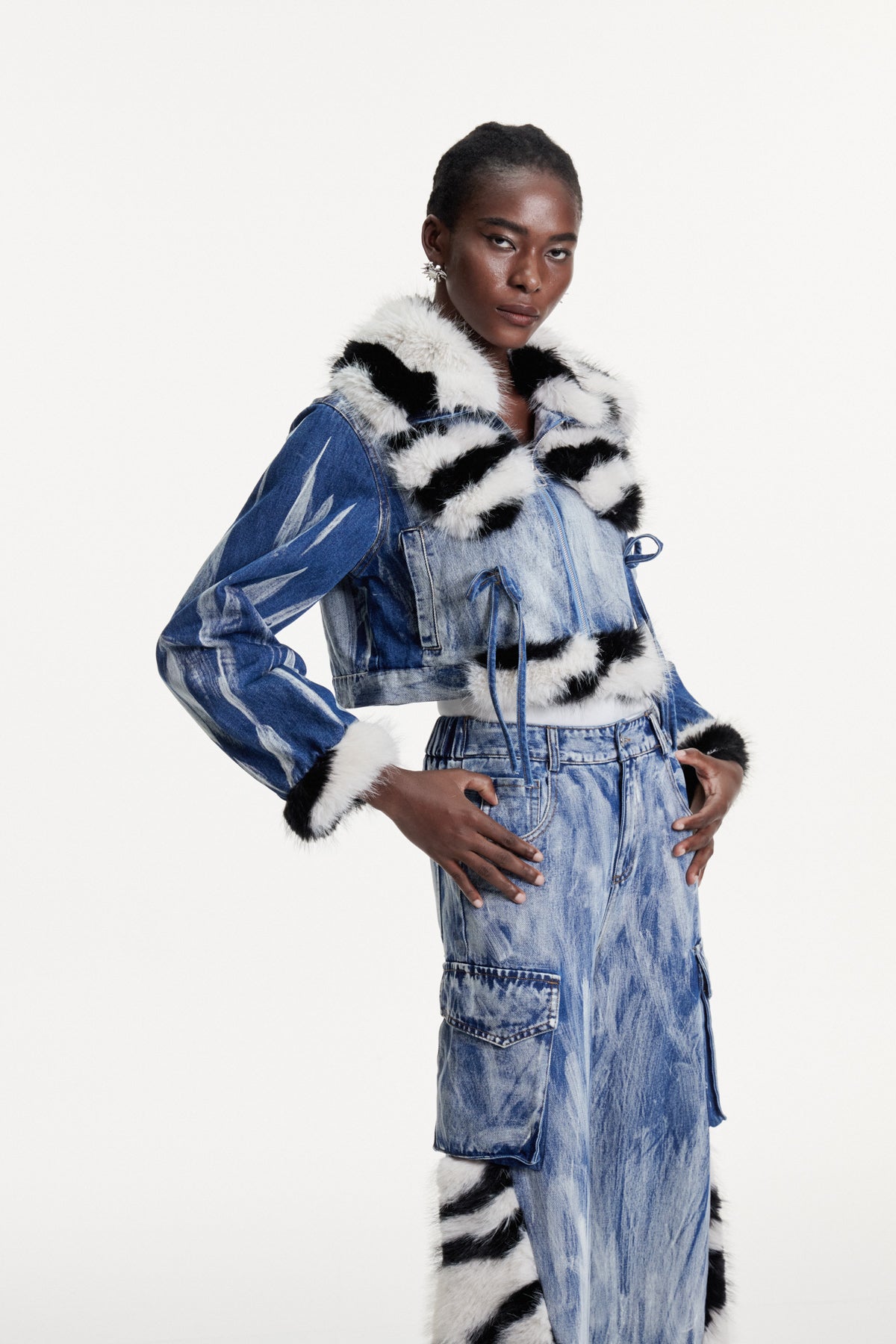 Colombe Print Faux Fur Denim Jacket