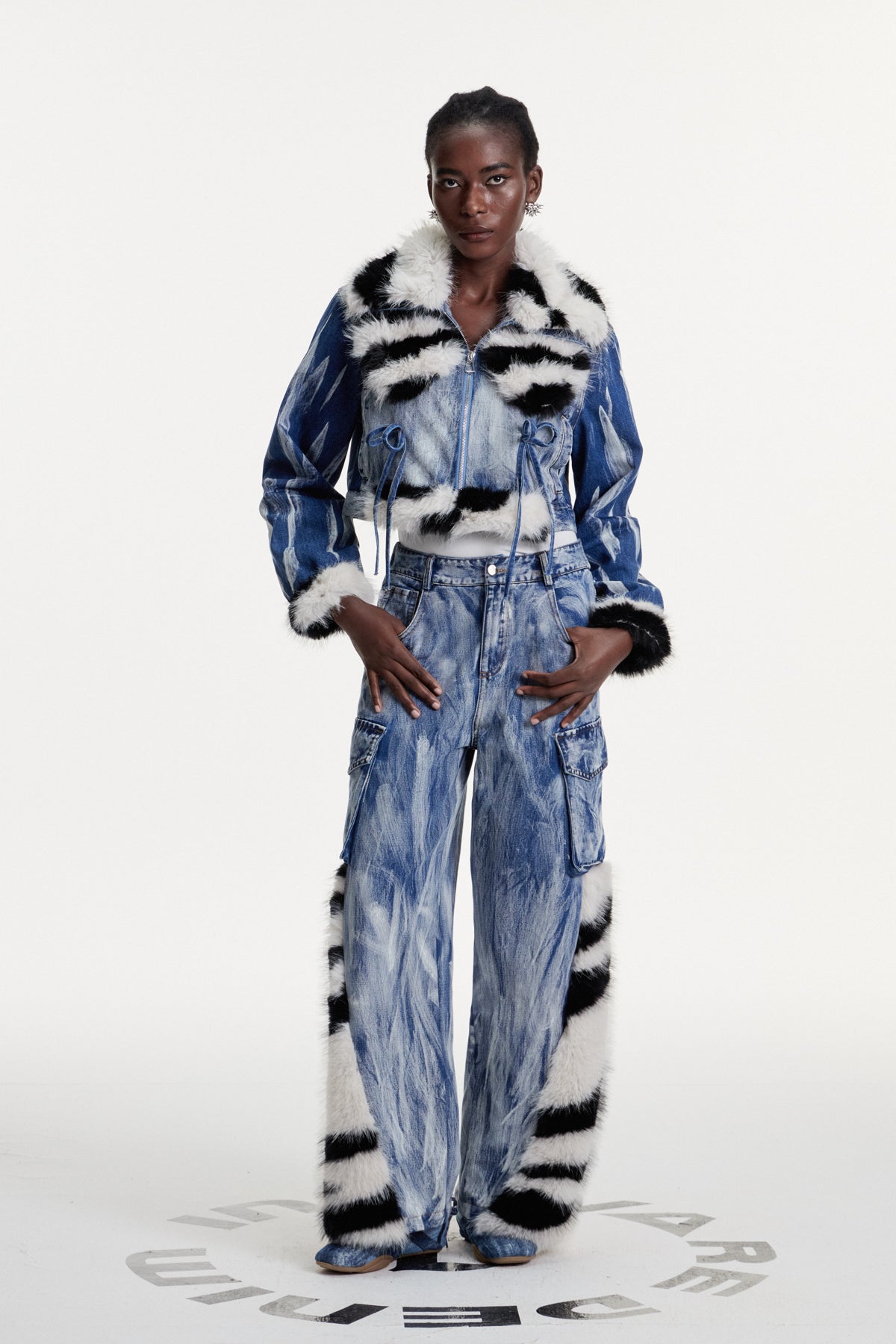 Colombe Print Faux Fur Denim Jacket