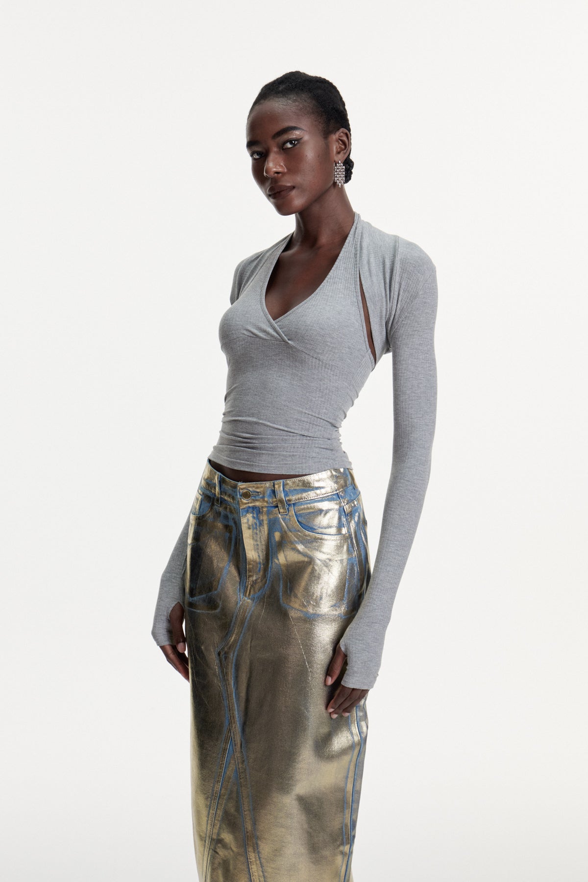 Colombina Two Piece Knit Top In Grey