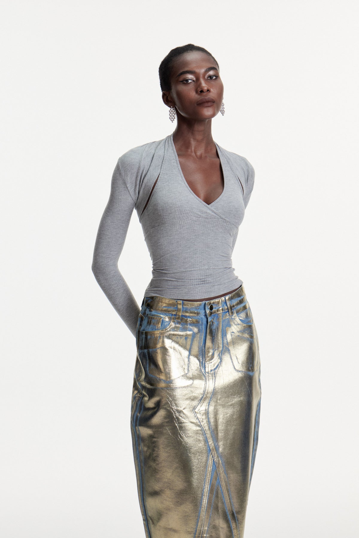 Colombina Two Piece Knit Top In Grey