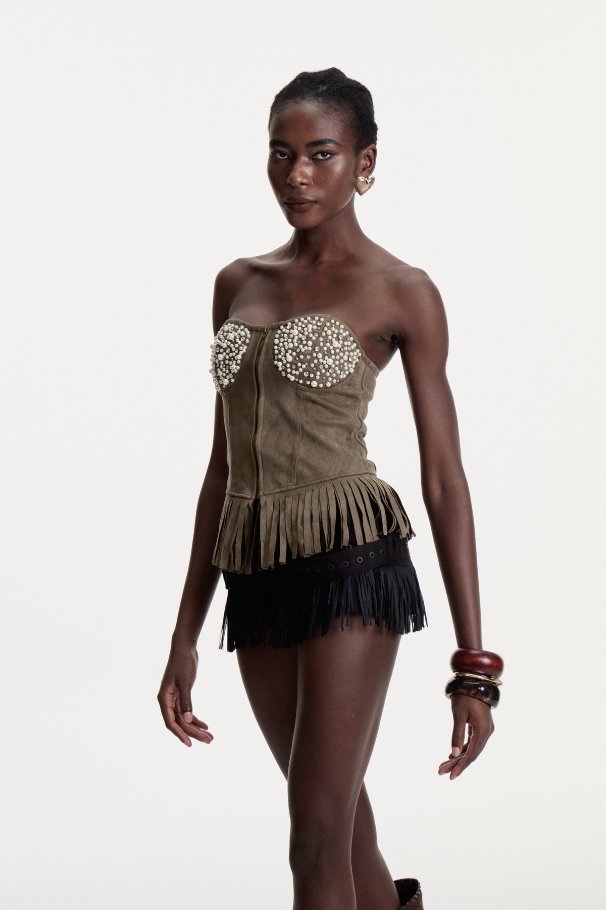 Colter Pearl Fringe Suede Top