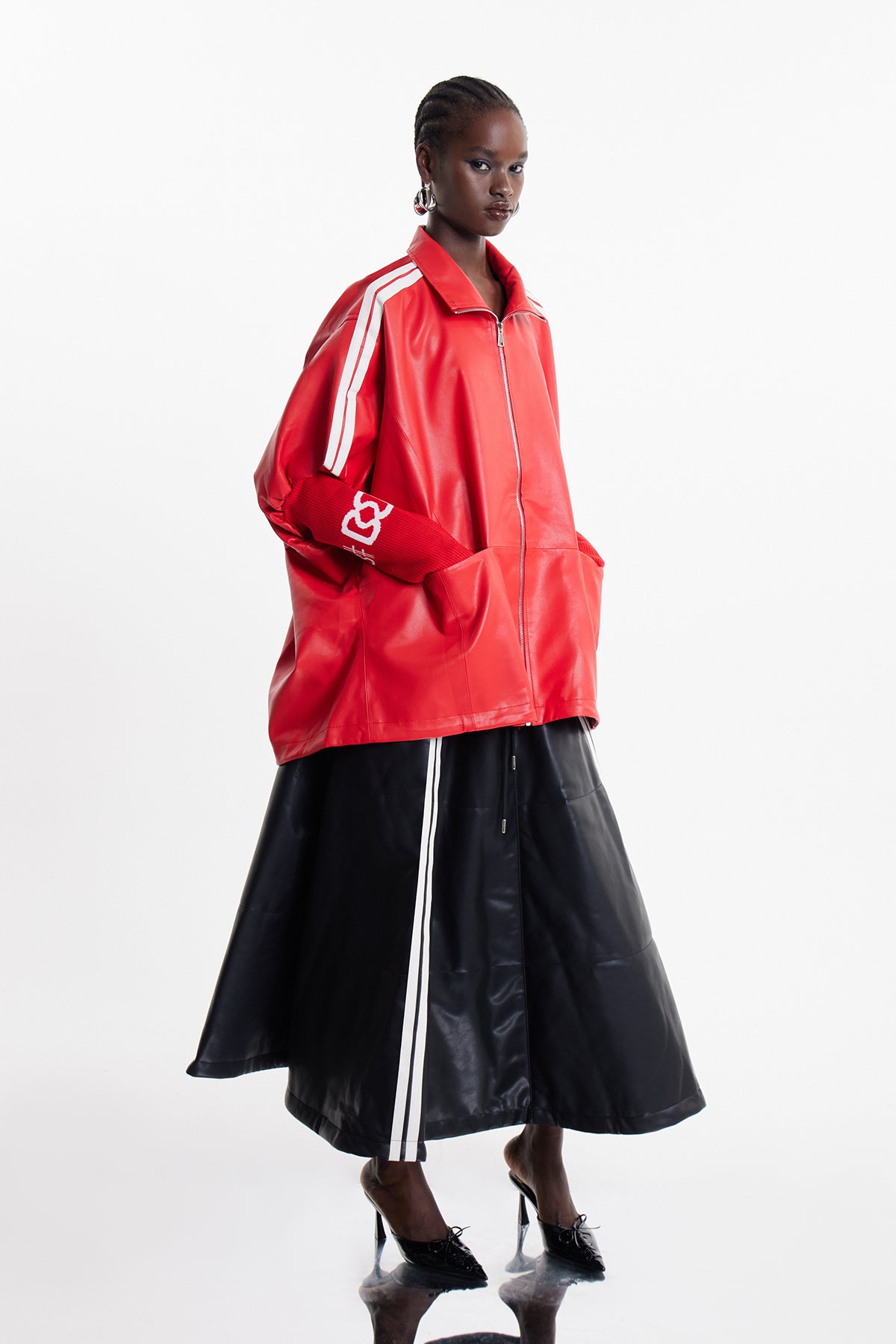 Condoleezza Stripe Leather Jacket In Red – Innovare Denim