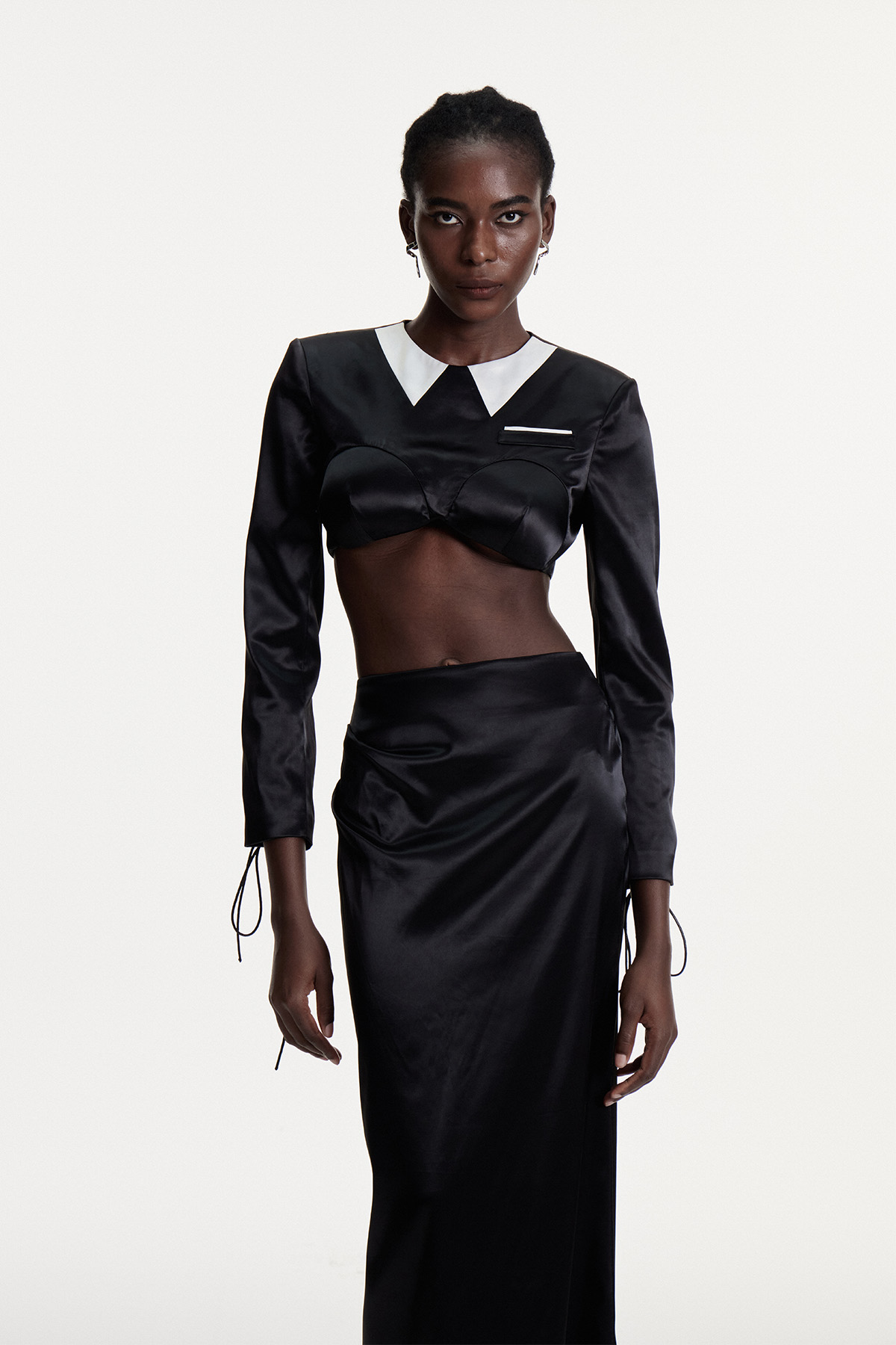 Conn Crop Satin Skirt Set