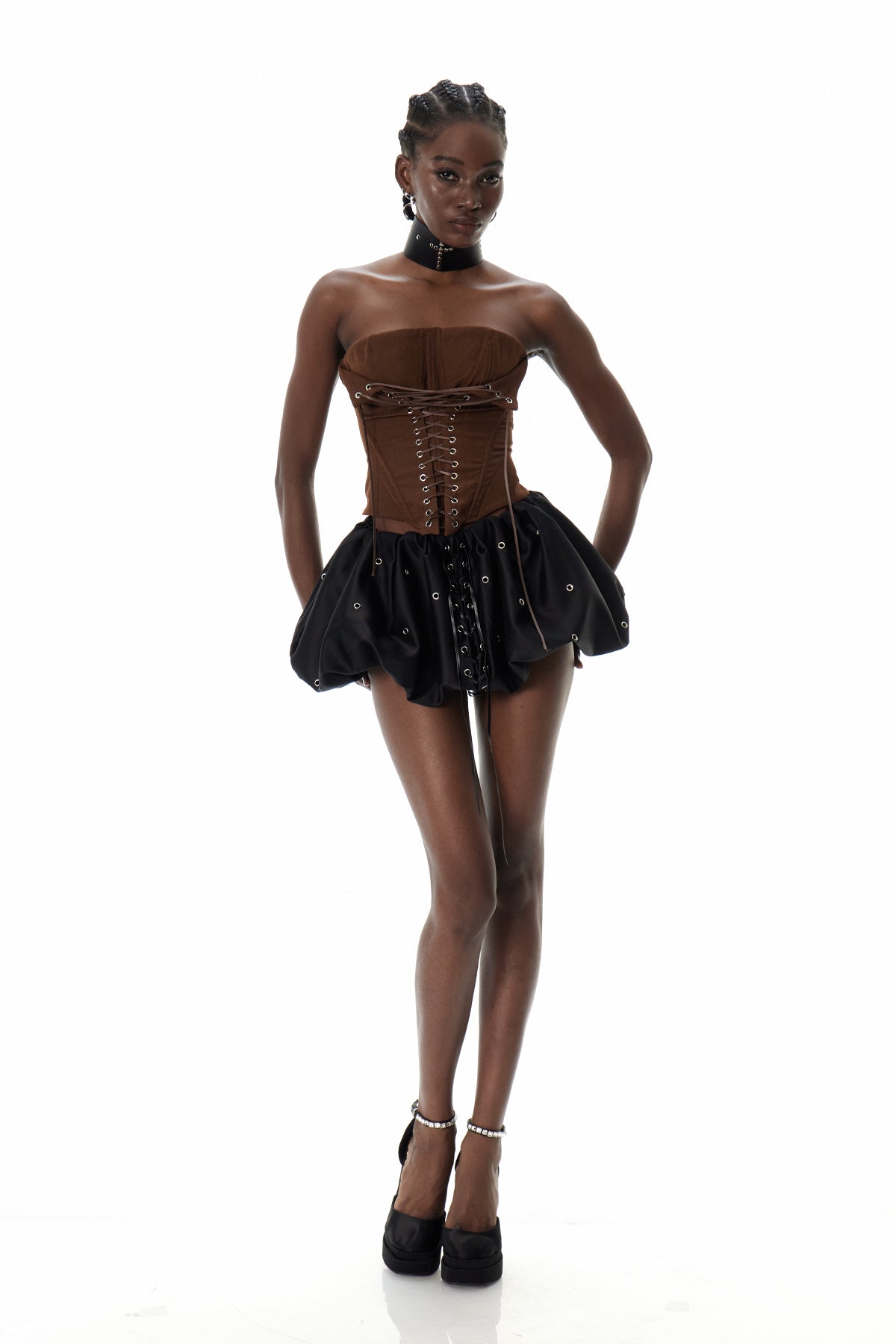 Costanza Eyelet Lace Up Mini Skirt