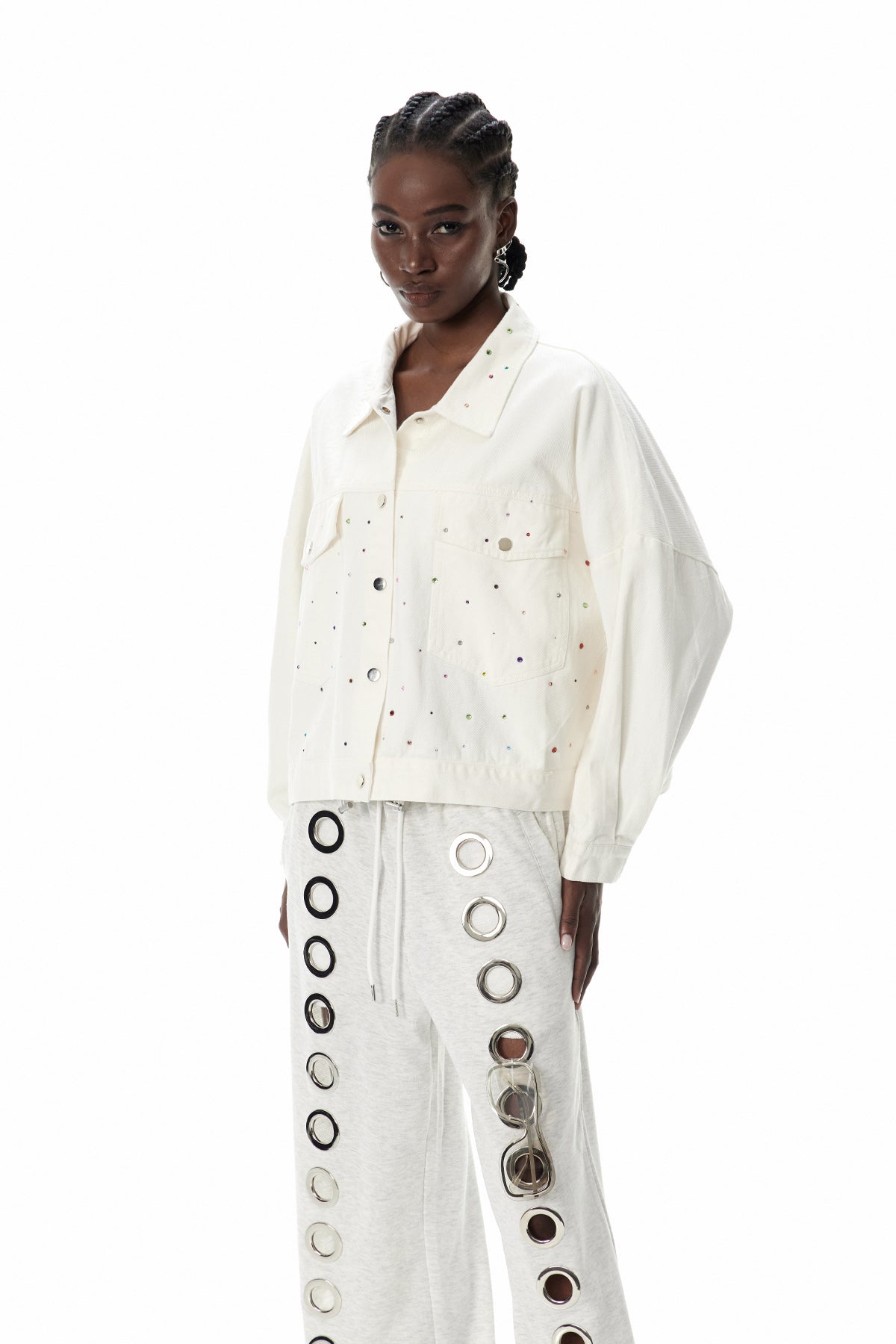 Costas Rhinestone Drawstring Denim Jacket