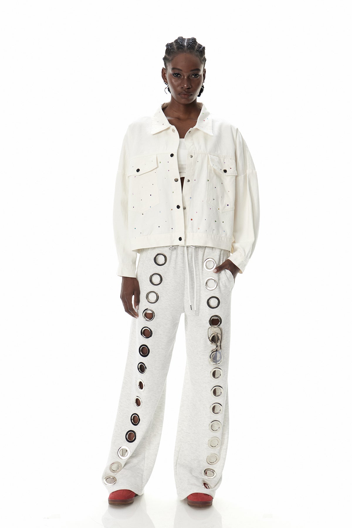 Costas Rhinestone Drawstring Denim Jacket