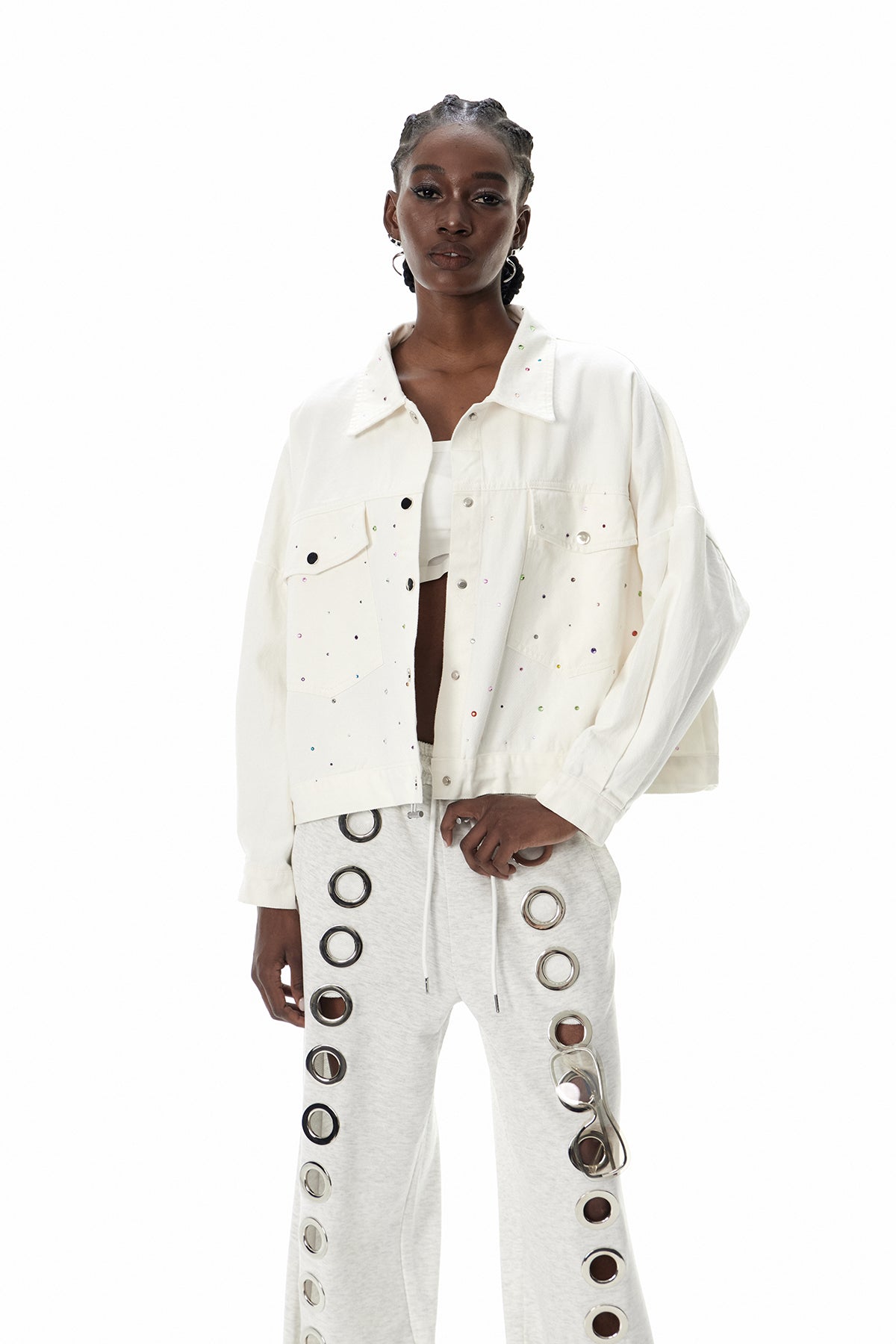 Costas Rhinestone Drawstring Denim Jacket