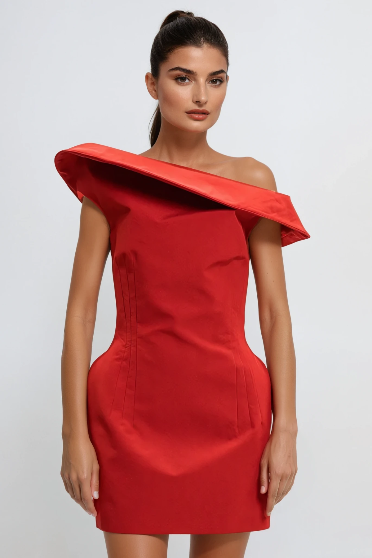 Crina Asymmetric Mini Dress In Red