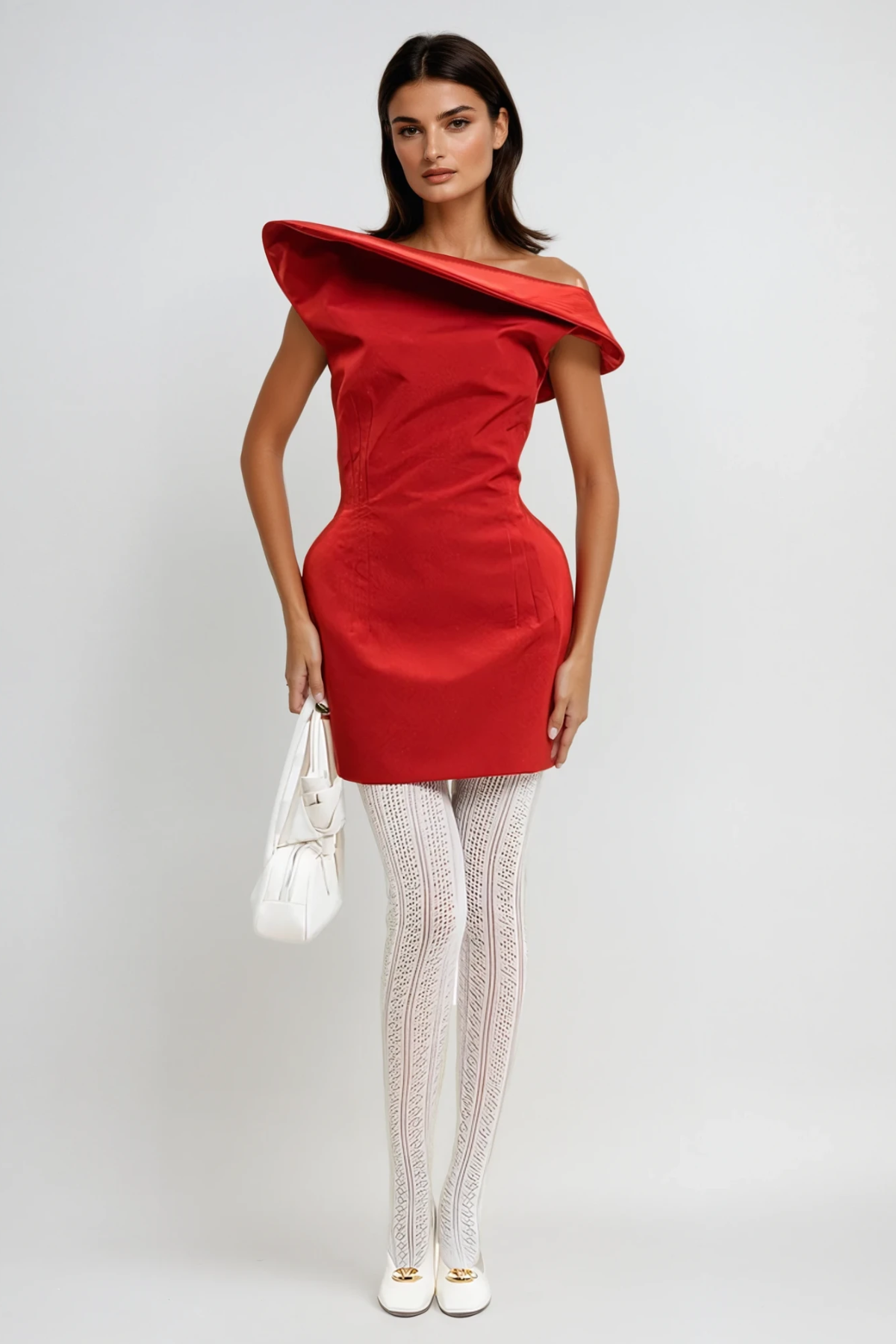 Crina Asymmetric Mini Dress In Red