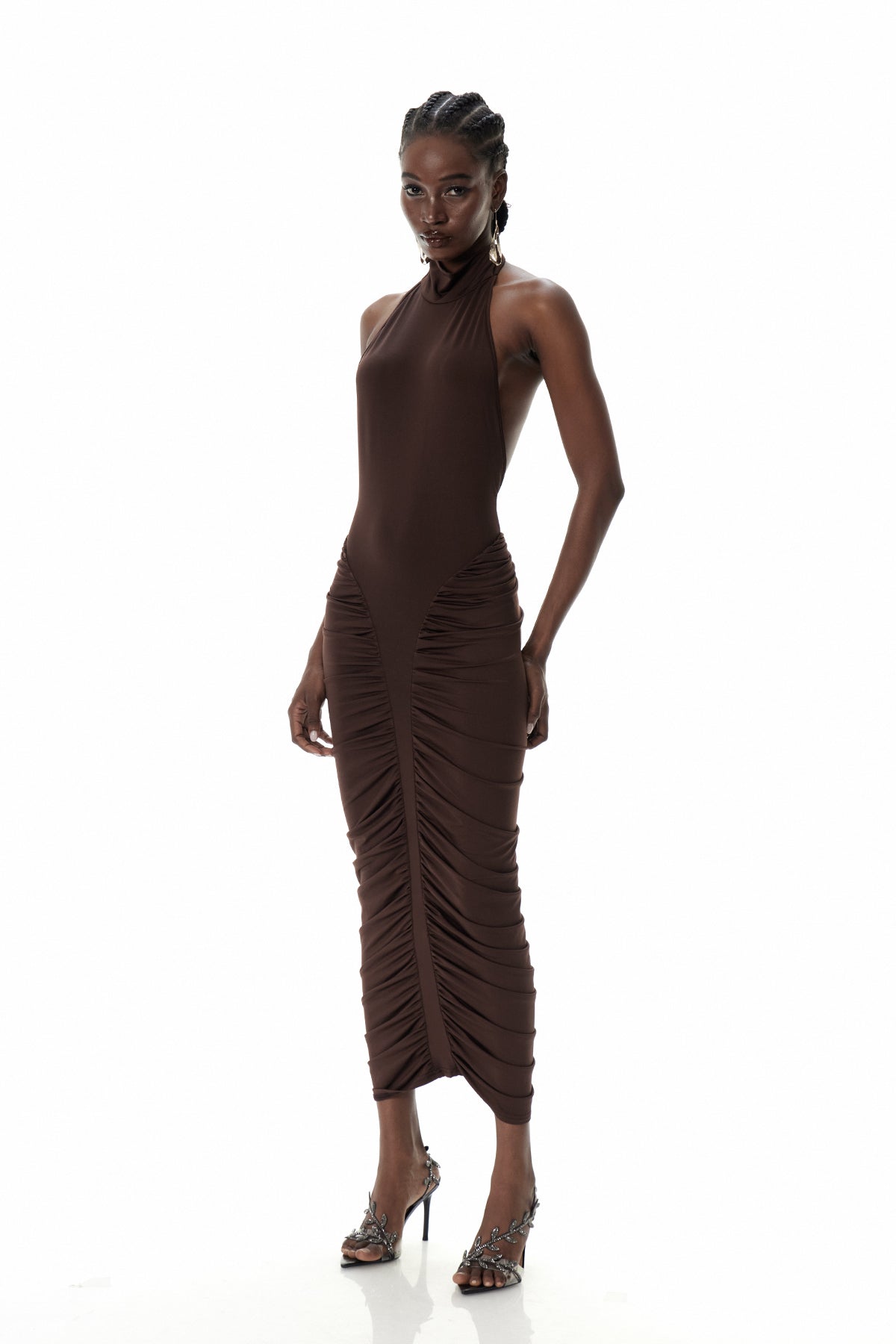 Cristiana Drawstring Ruch Midi Dress