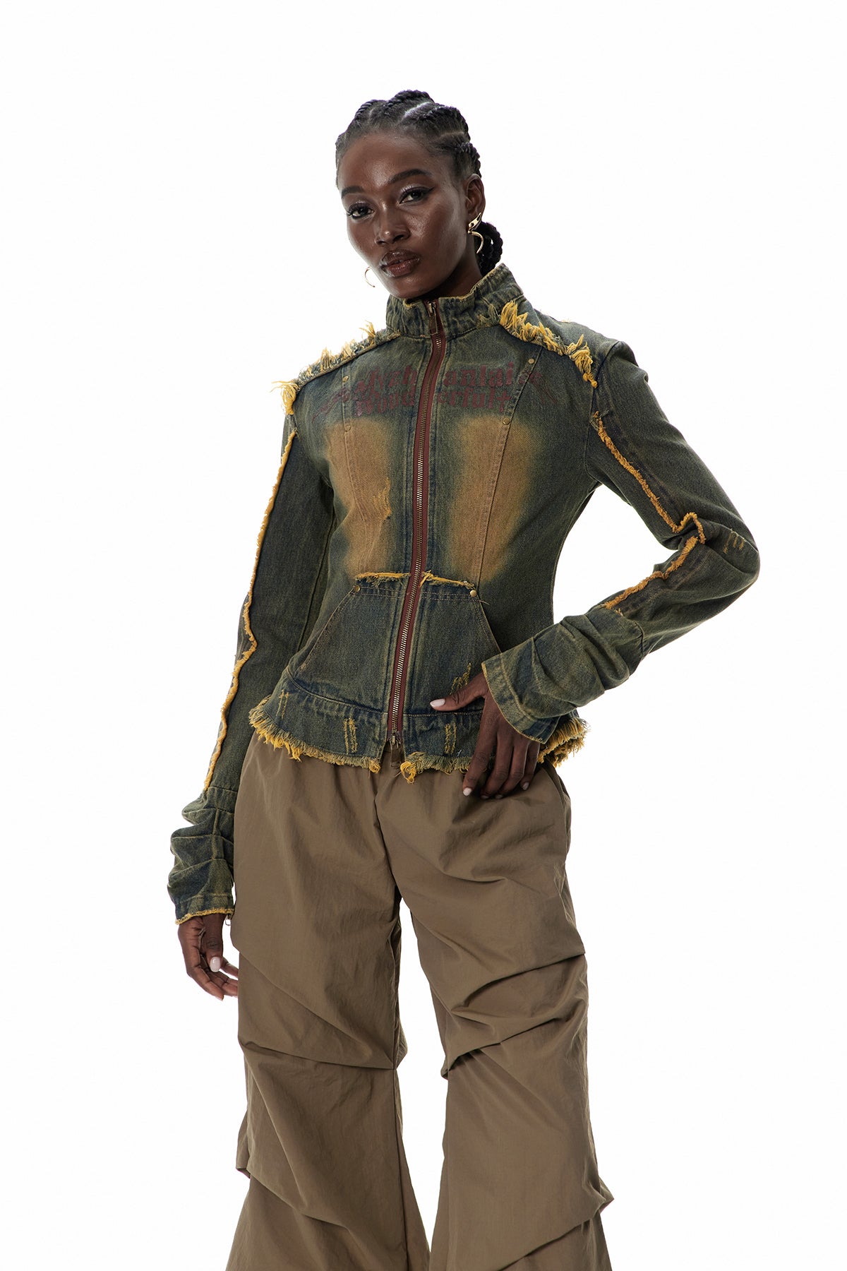 Cristyn Fringe Ruch Denim Top