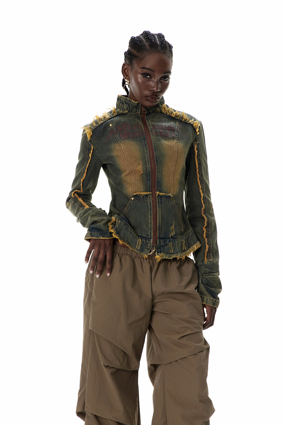 Cristyn Fringe Ruch Denim Top