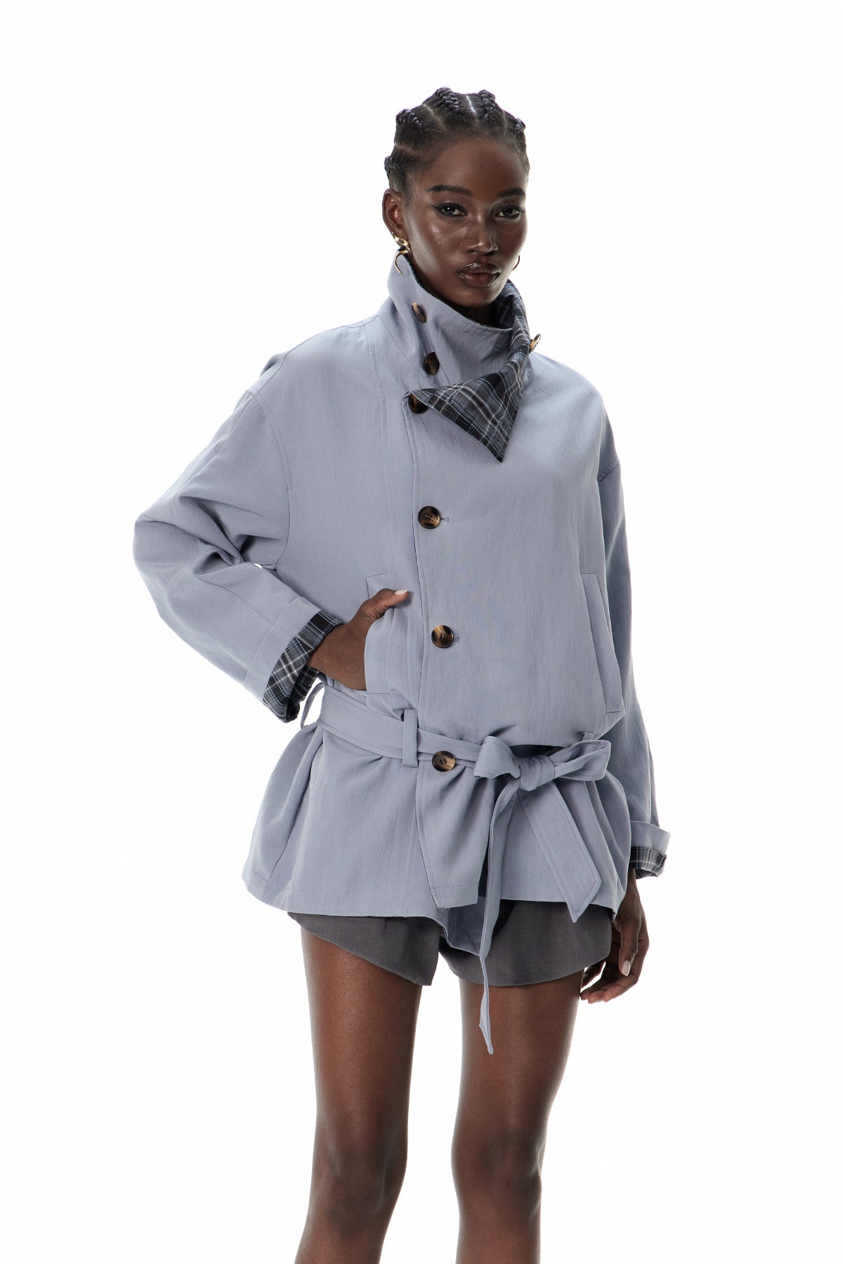 Crocifissa Grid Stand Collar Jacket