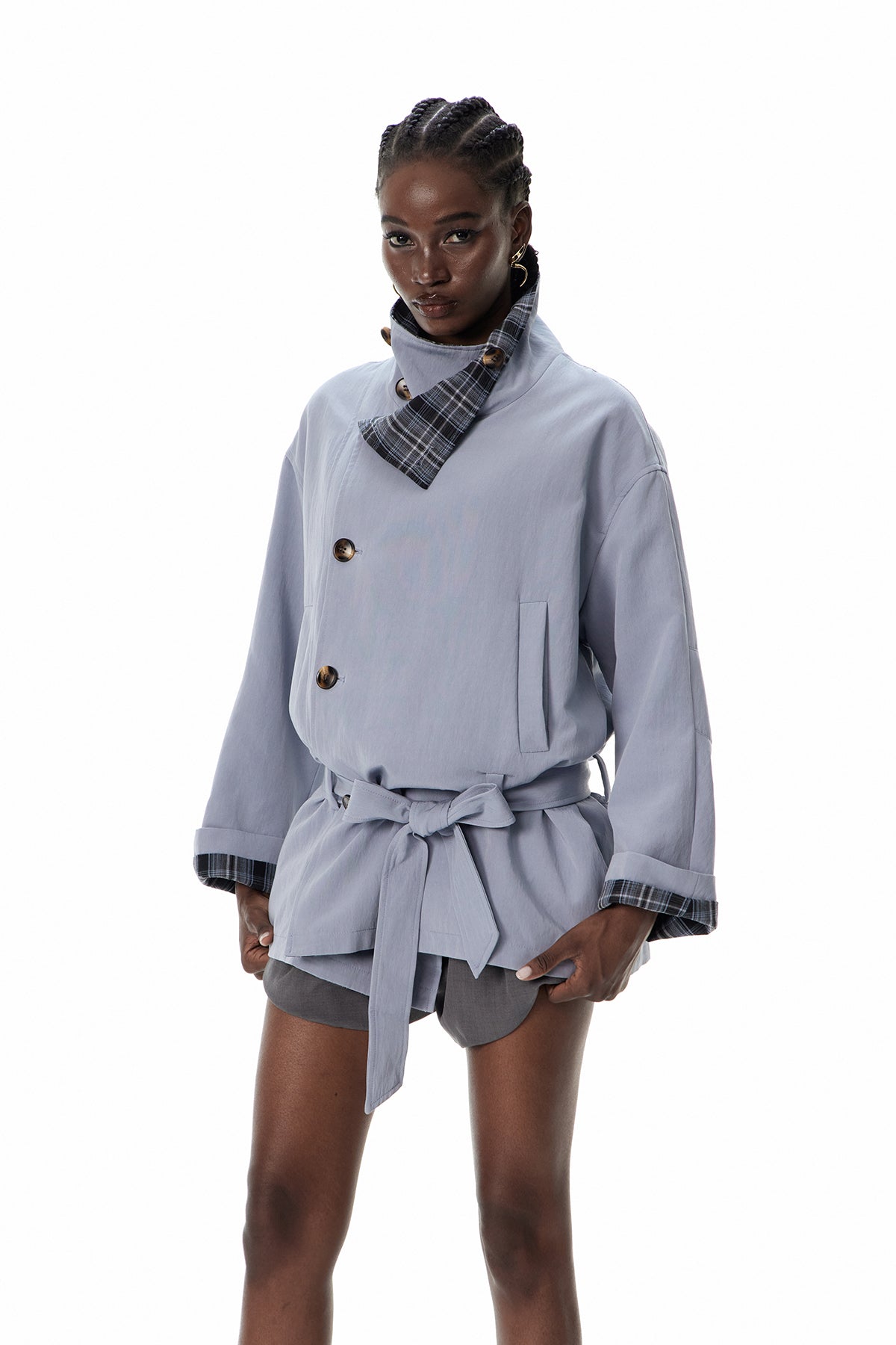 Crocifissa Grid Stand Collar Jacket