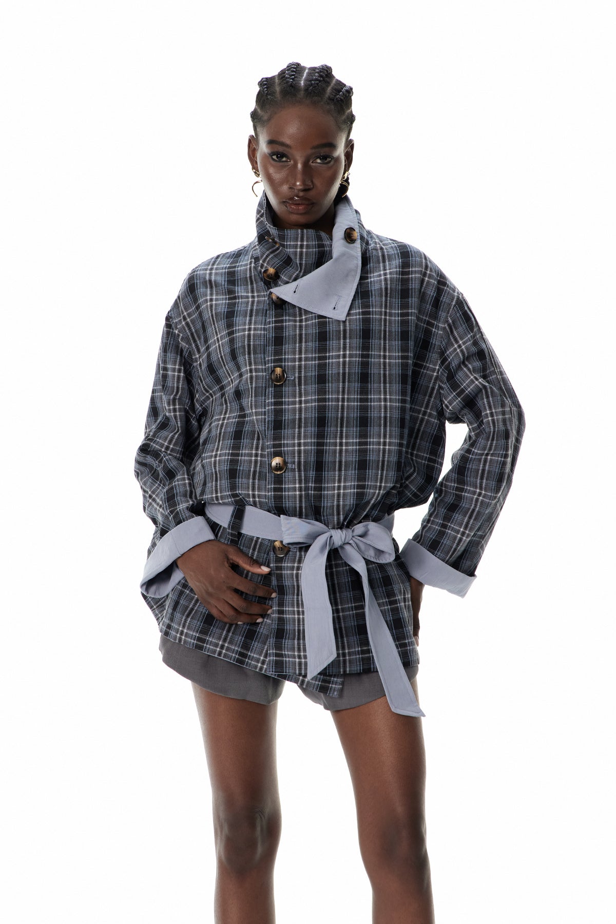 Crocifissa Grid Stand Collar Jacket