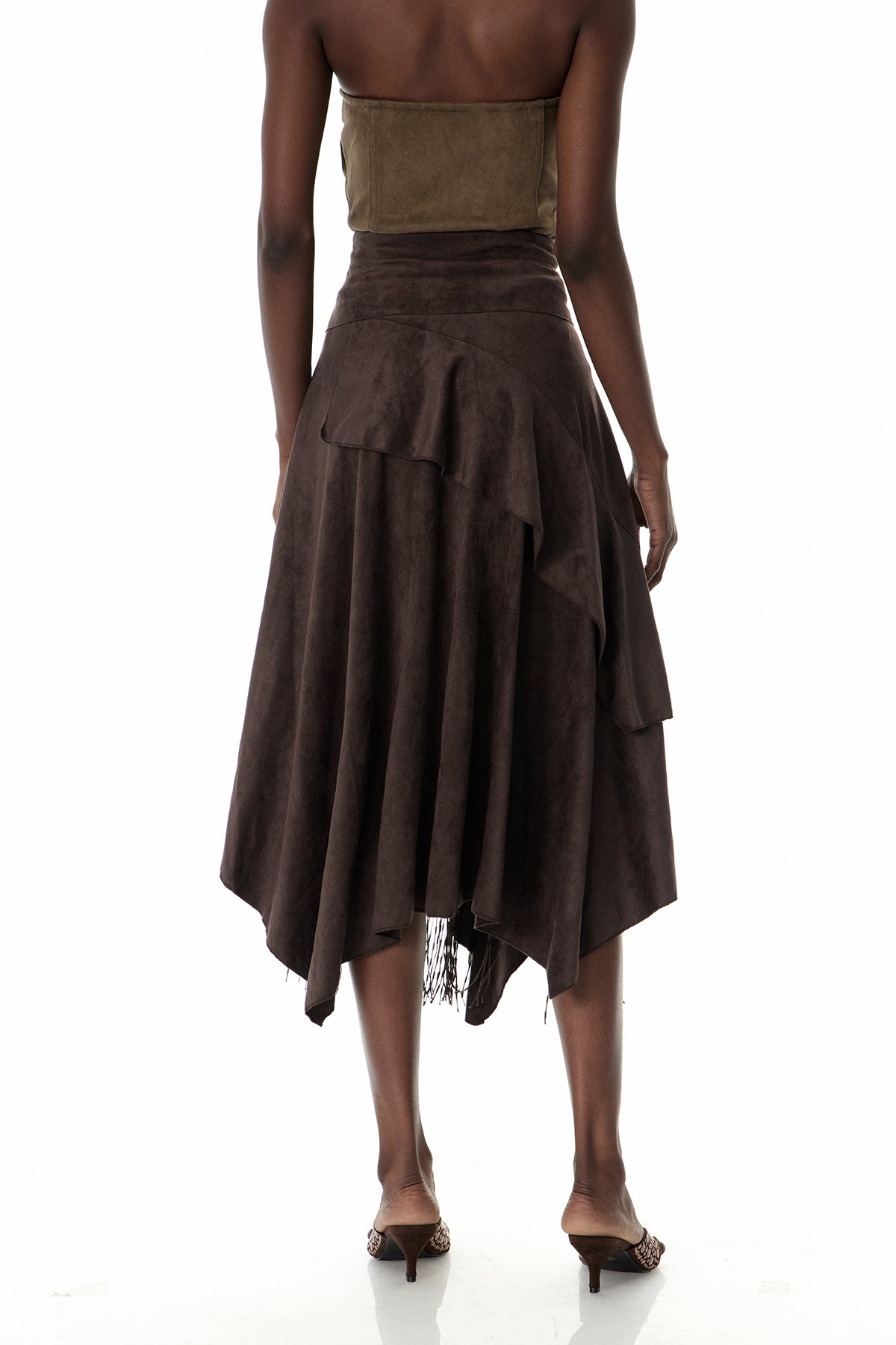 Cruz Suede Ruffle Lace Maxi Skirt