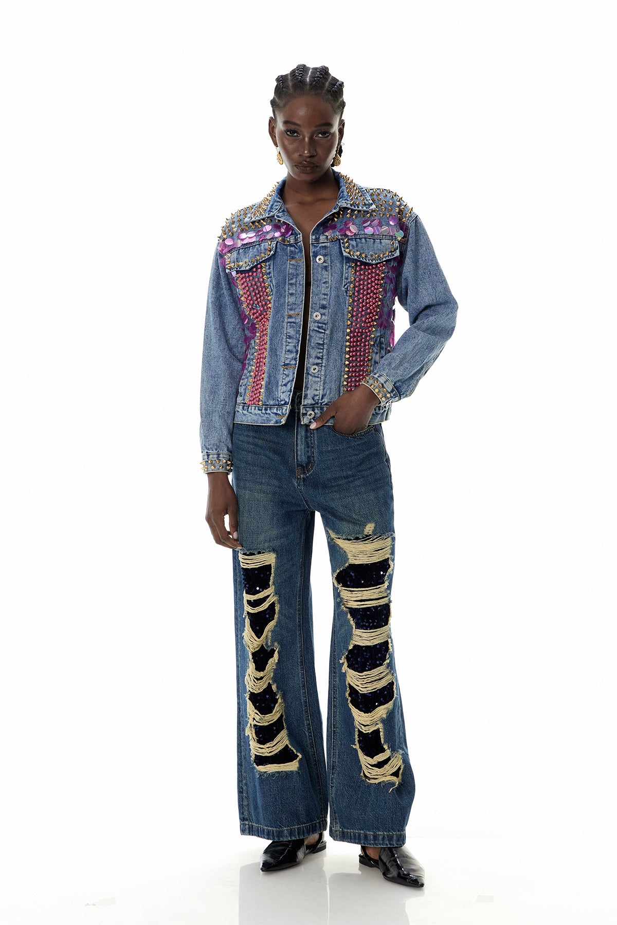 Cruzita Sequin Pearl Denim Jacket