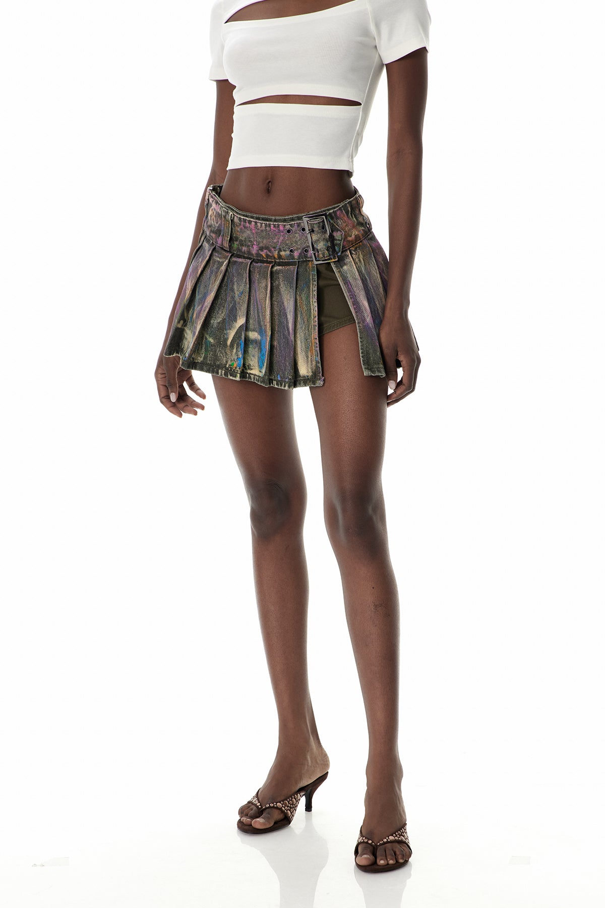 Cua Tie Dye Split Denim Mini Skirt