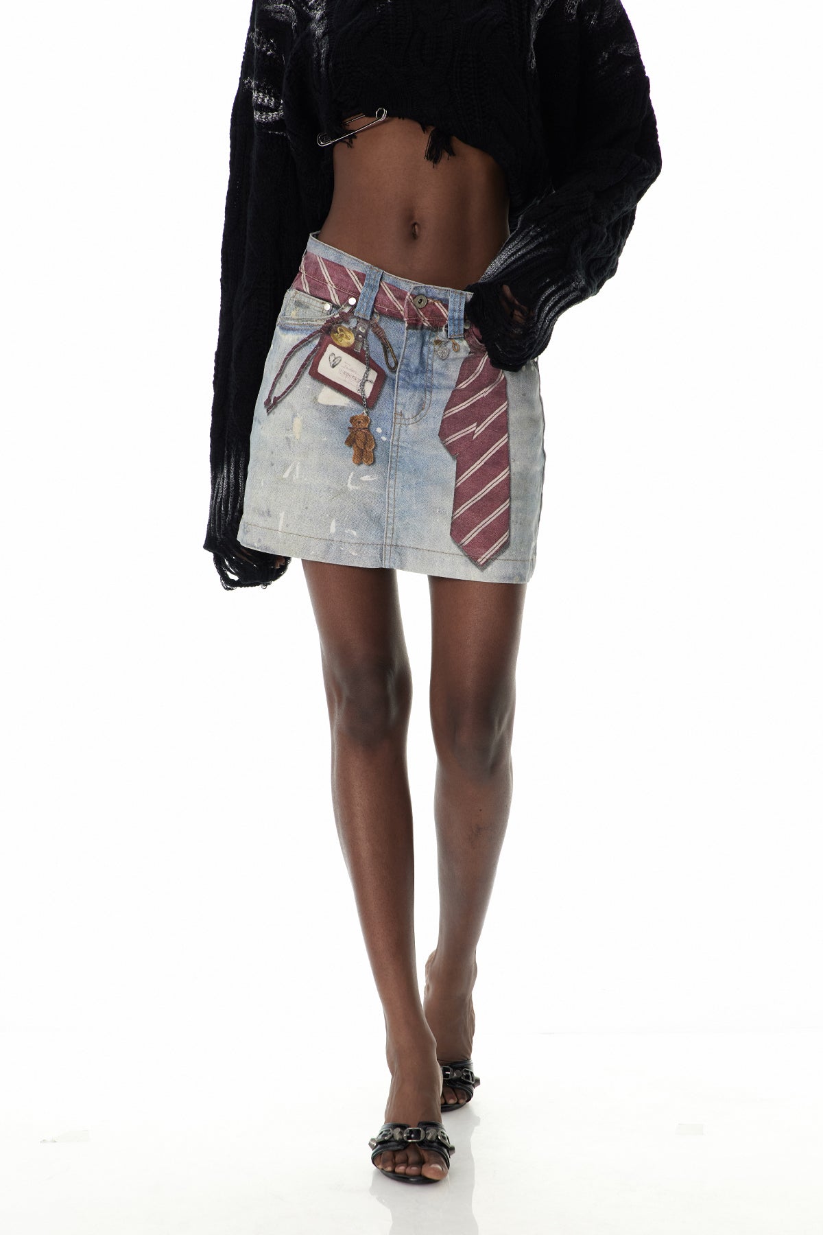 Cumhur Print Denim Mini Skirt