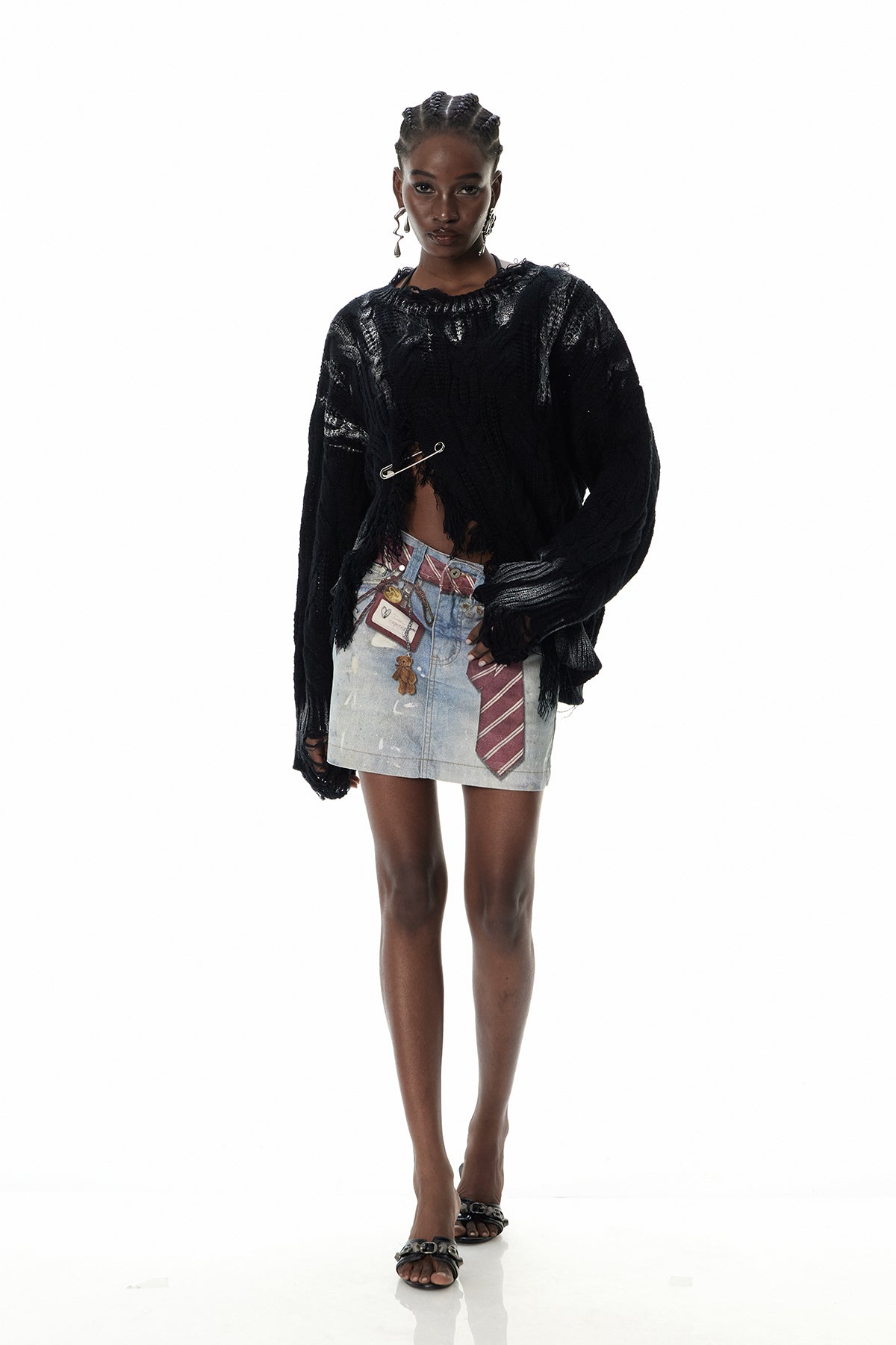 Cumhur Print Denim Mini Skirt