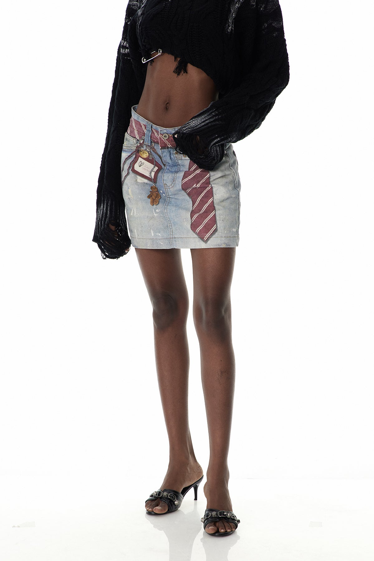 Cumhur Print Denim Mini Skirt