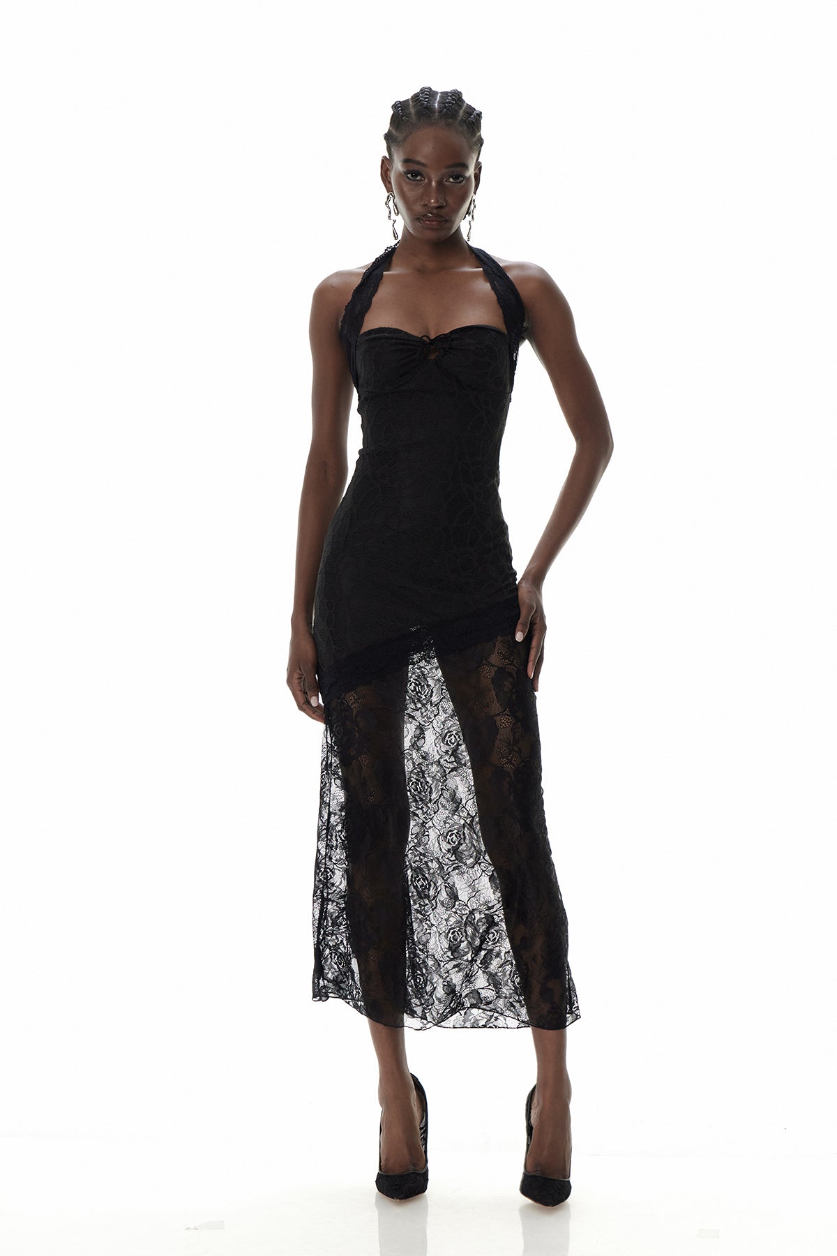 Curro Halter Neck Lace Maxi Dress