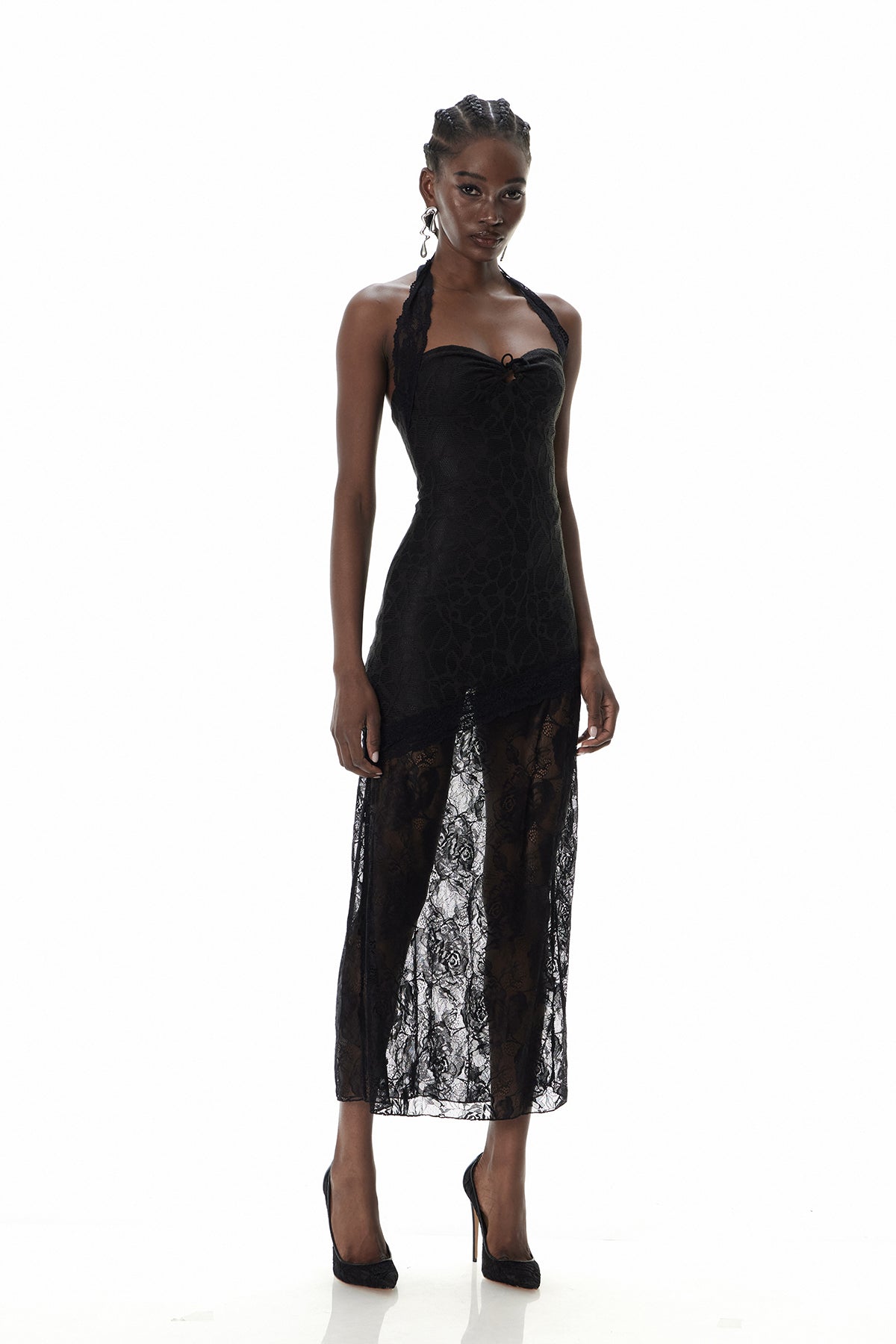 Curro Halter Neck Lace Maxi Dress