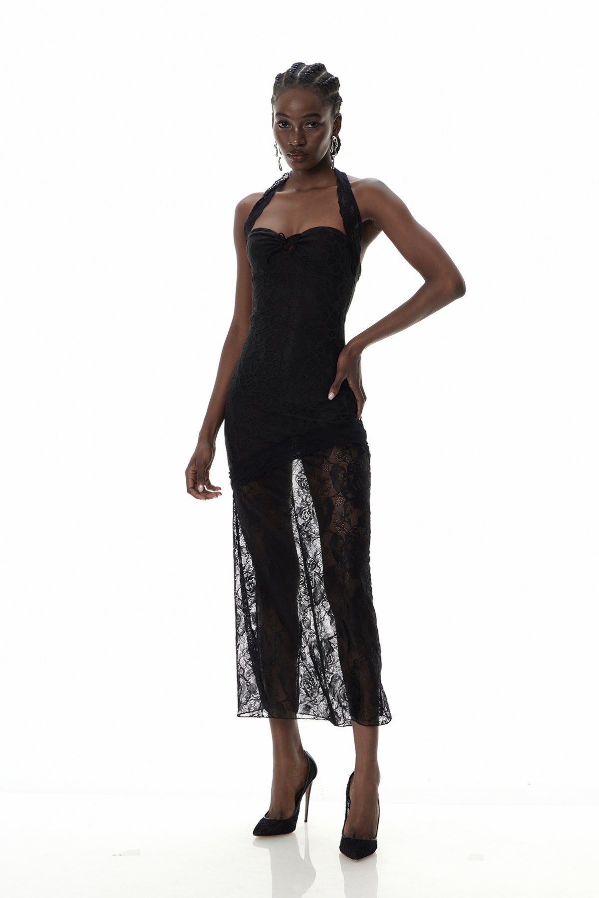 Curro Halter Neck Lace Maxi Dress