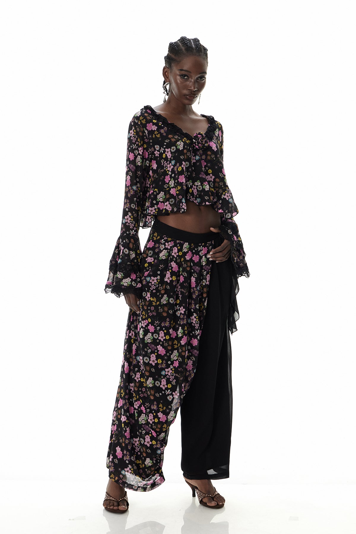 Cusmaan Floral Ruffle Pants Set