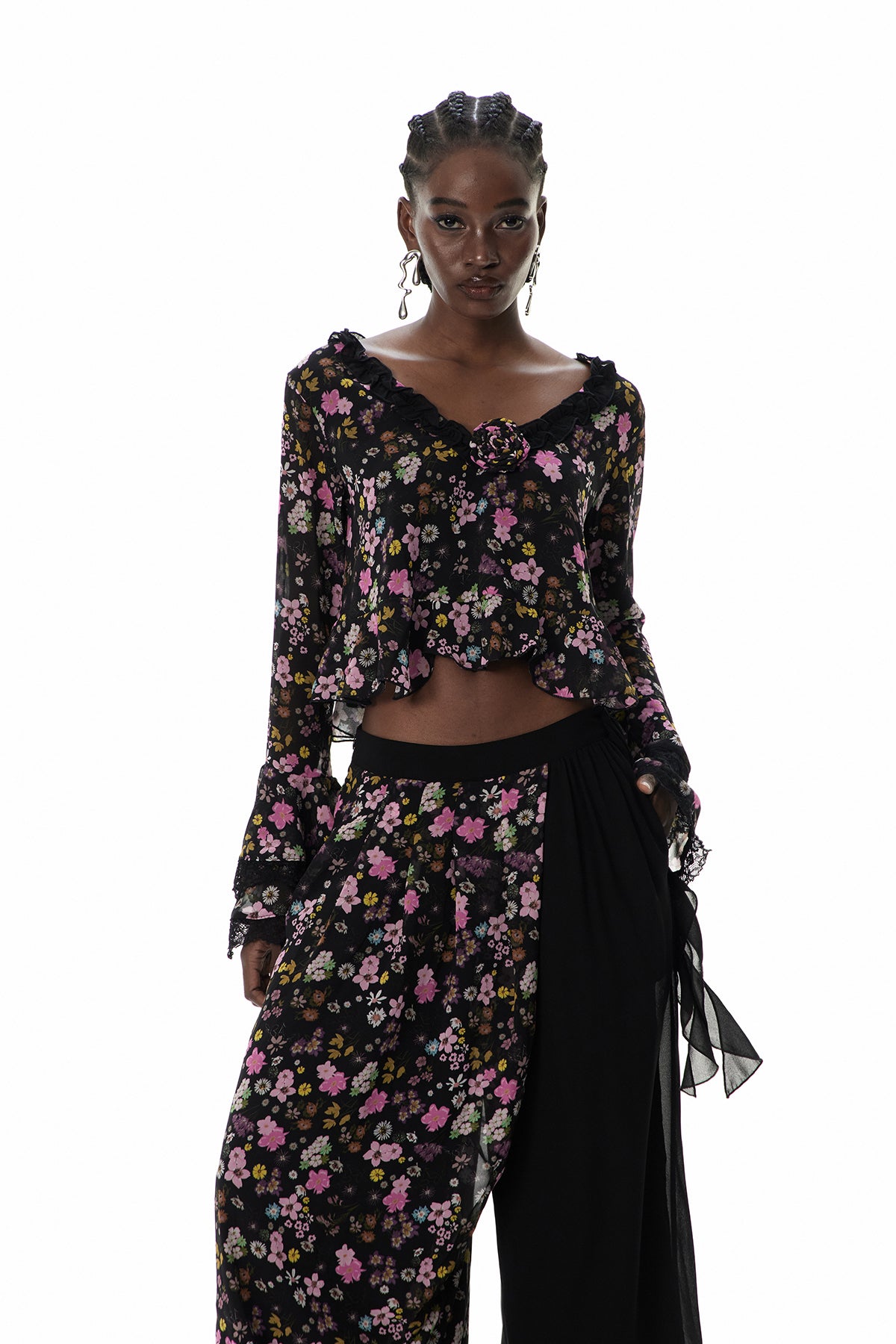 Cusmaan Floral Ruffle Pants Set
