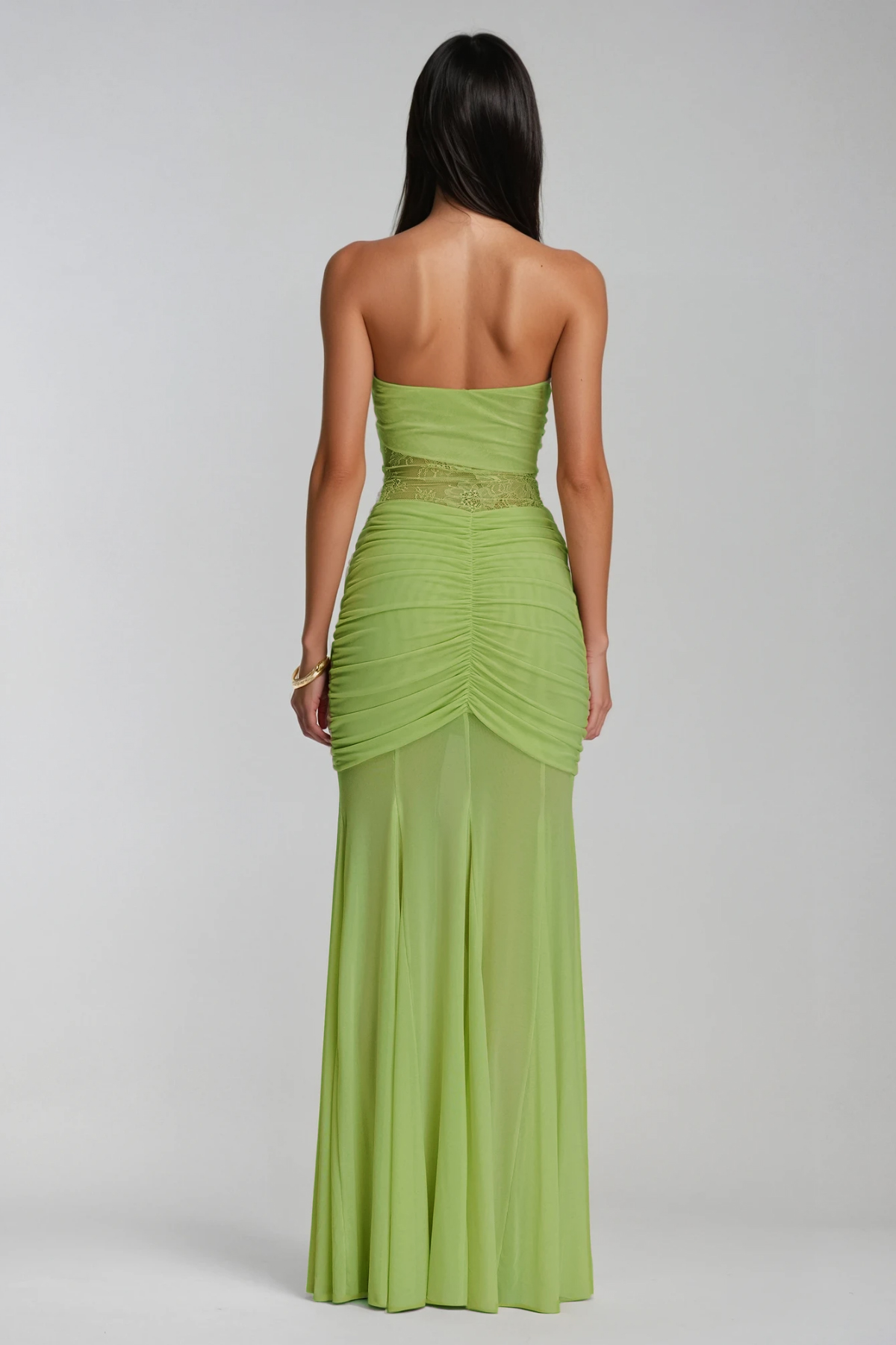 Daedalus Strapless Lace Ruch Maxi Dress