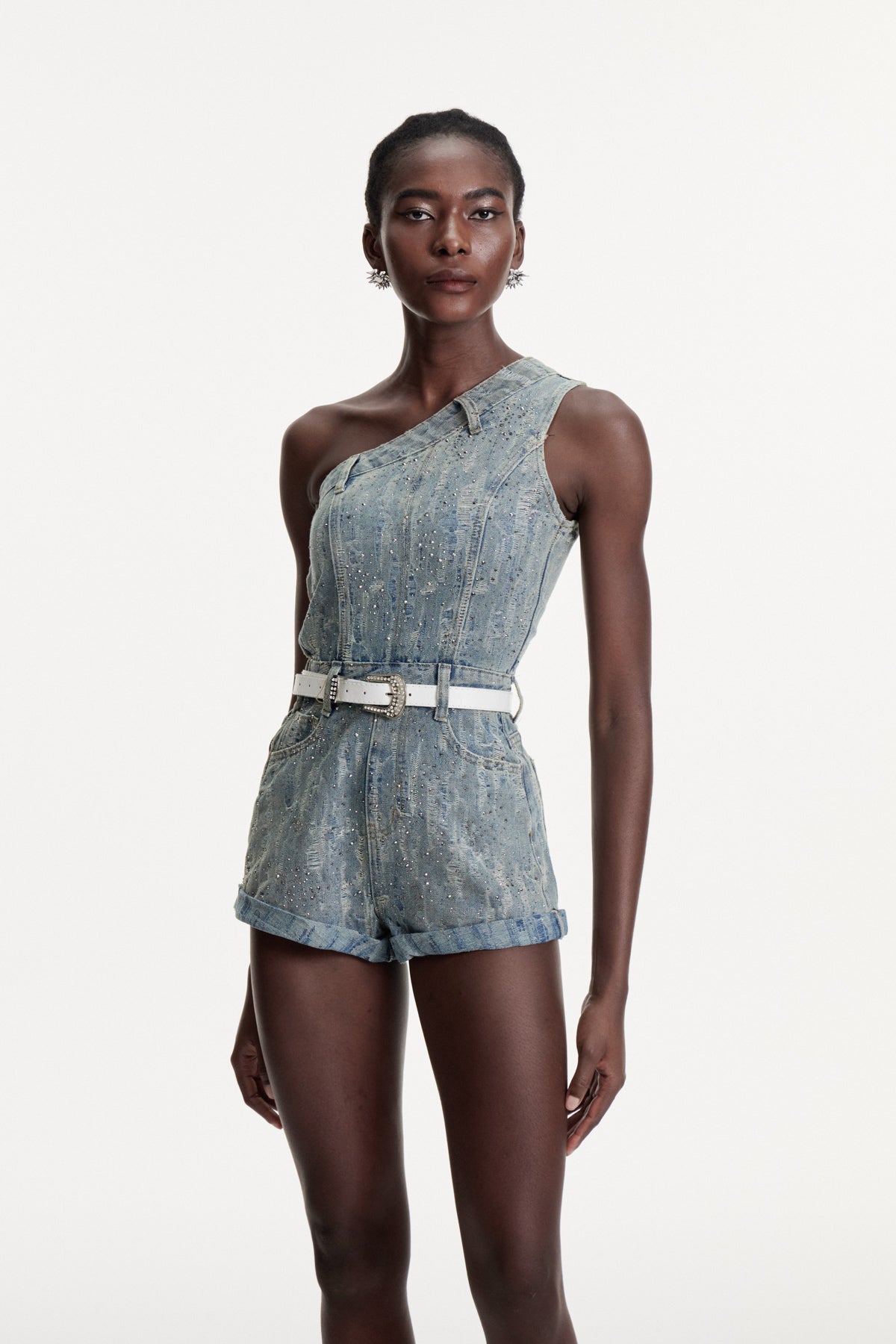 Damhnait One Shoulder Denim Jumpsuit