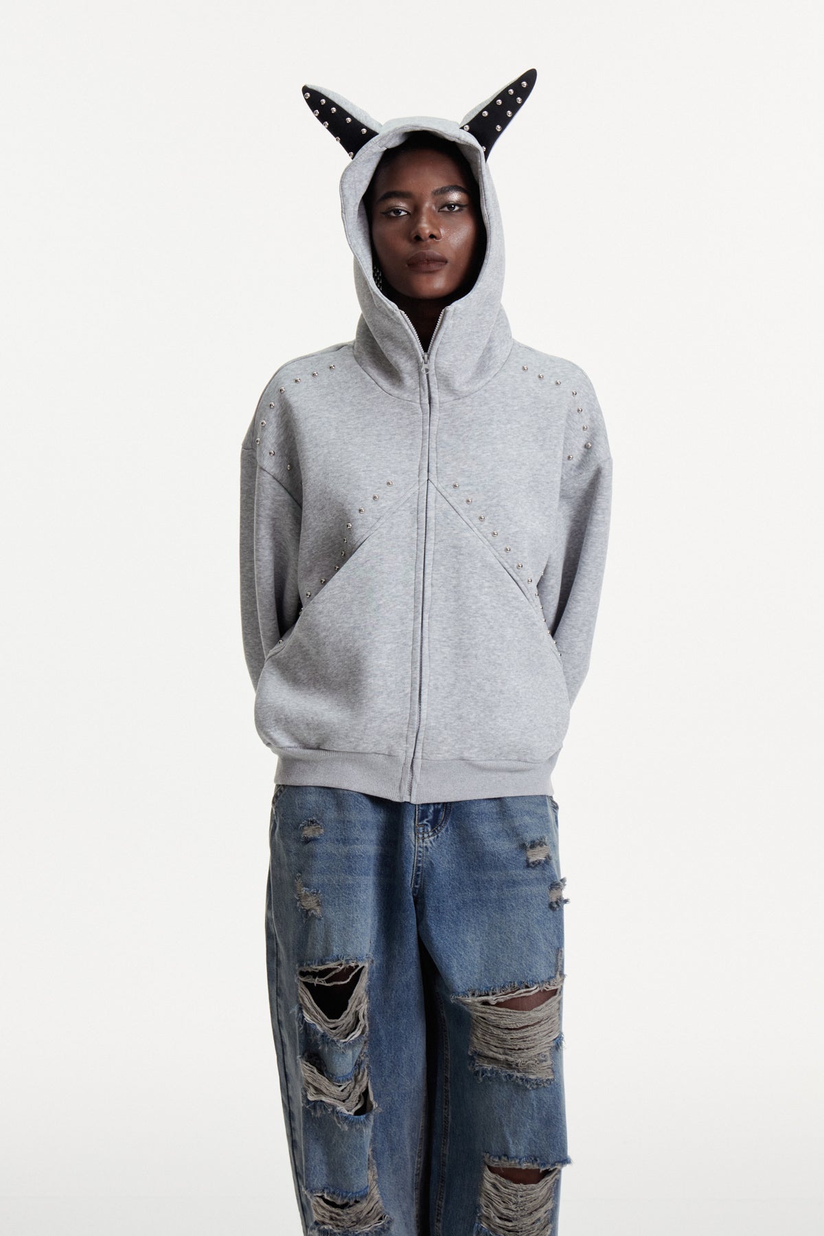 Damianus Embellished Hooded Jacket In Grey